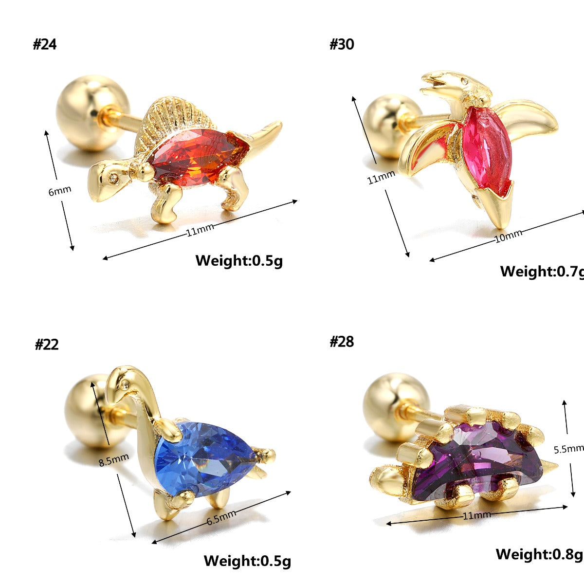 20G Colorful Dinosaur Helix Barbell Stud Earrings for Cartilage Piercing - Cute Second Hole Jewelry for Women & Teens | EGD0022 | Perfect for Everyday Wear & Gifts