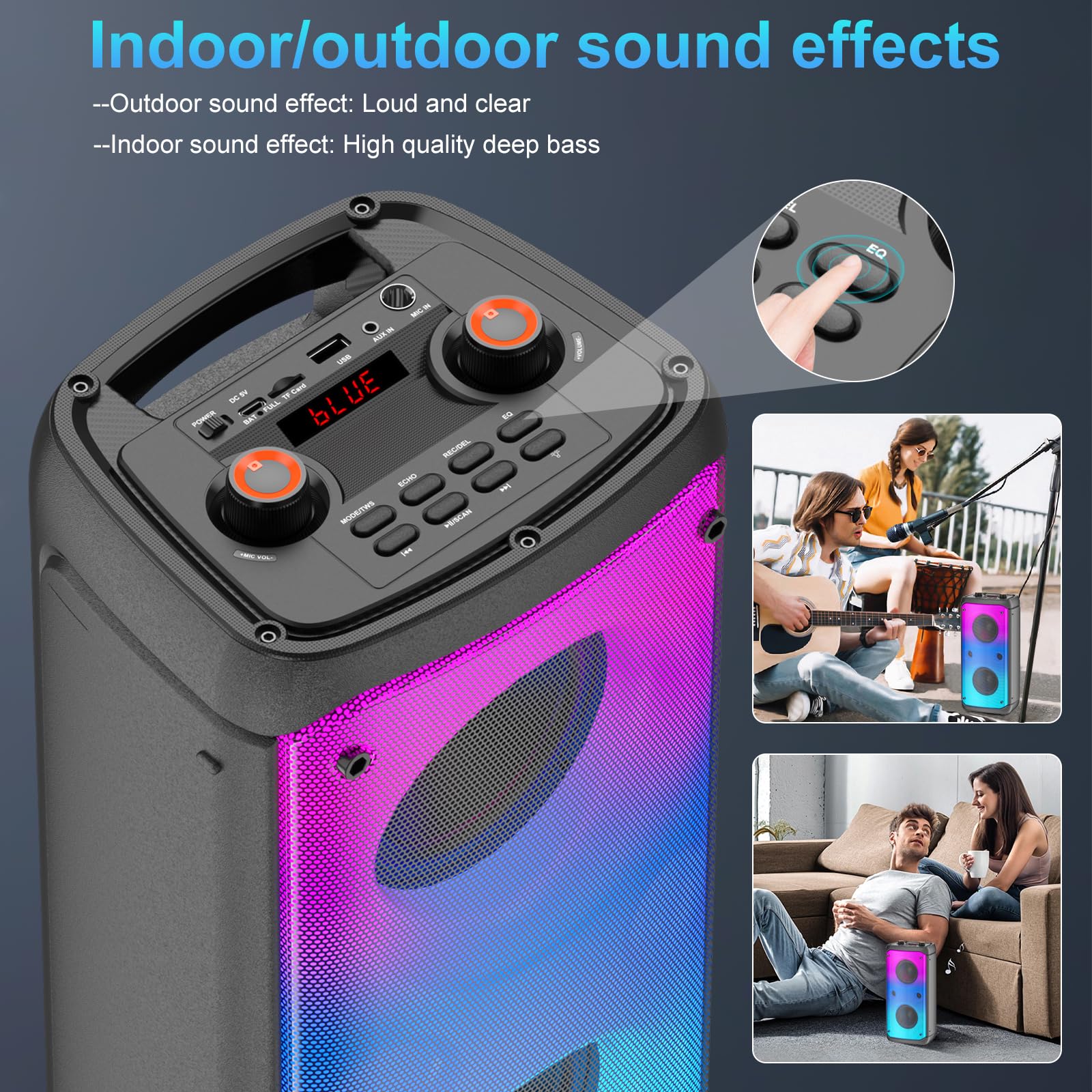 TAMPROAD 80W Bluetooth Speaker - Wireless Portable Outdoor Party Speaker with Subwoofer, Deep Bass, LED Lights & Microphone | Loud Stereo Sound for Home, Camping, Travel & Beach Parties