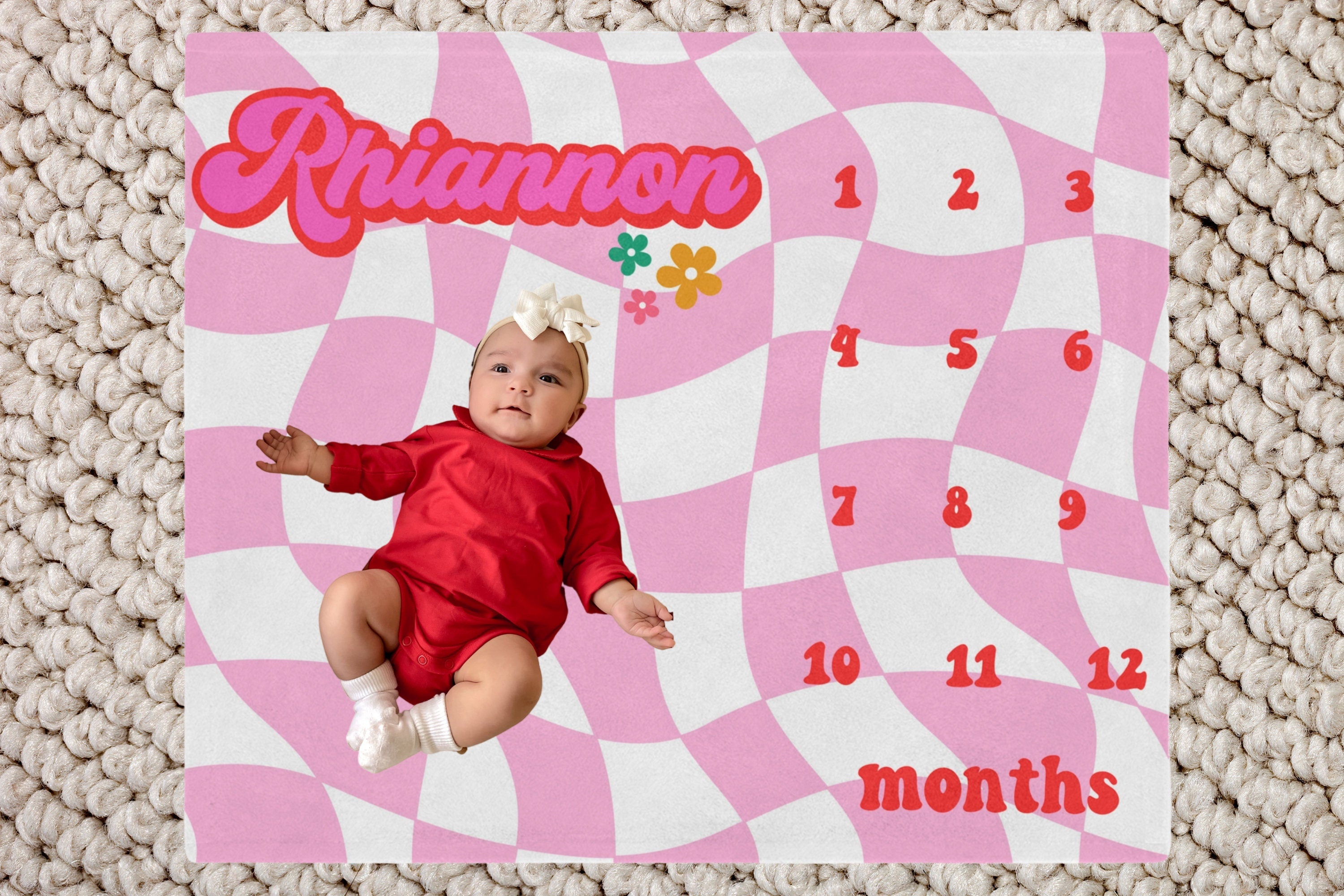 Groovy Retro Baby Milestone Blanket - Personalized Monthly Baby Blanket for Newborn Photography & Milestone Tracking - Perfect Baby Shower Gift for Boys & Girls