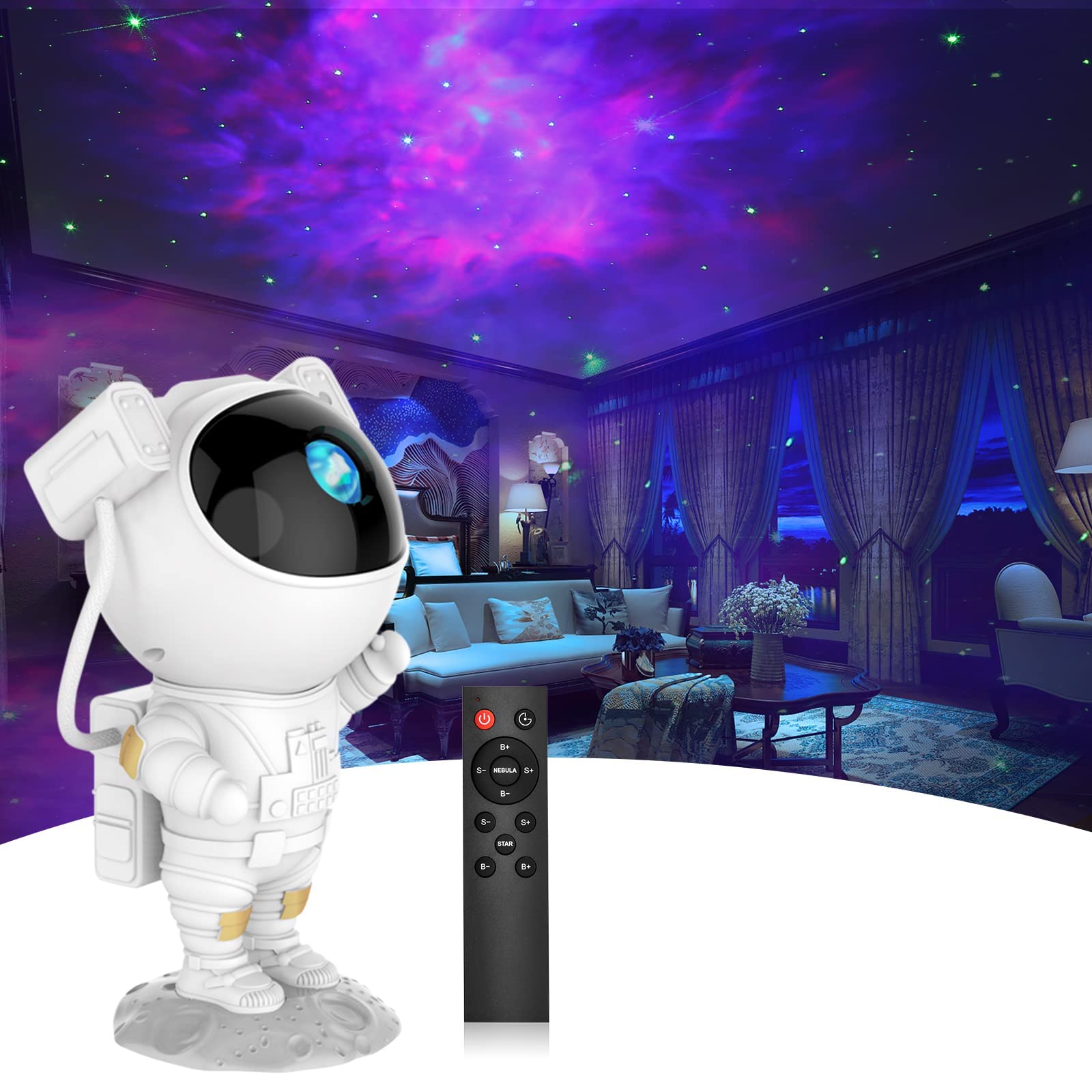 Astronaut Space Buddy Star Projector - Galaxy Night Light with Remote Control, 360° Adjustable Nebula Projector with Timer | Perfect for Kids Bedroom, Game Room Decor & Unique Gifts | Create Stellar Atmosphere for Relaxation, Sleep Aid, and Space-Themed Parties