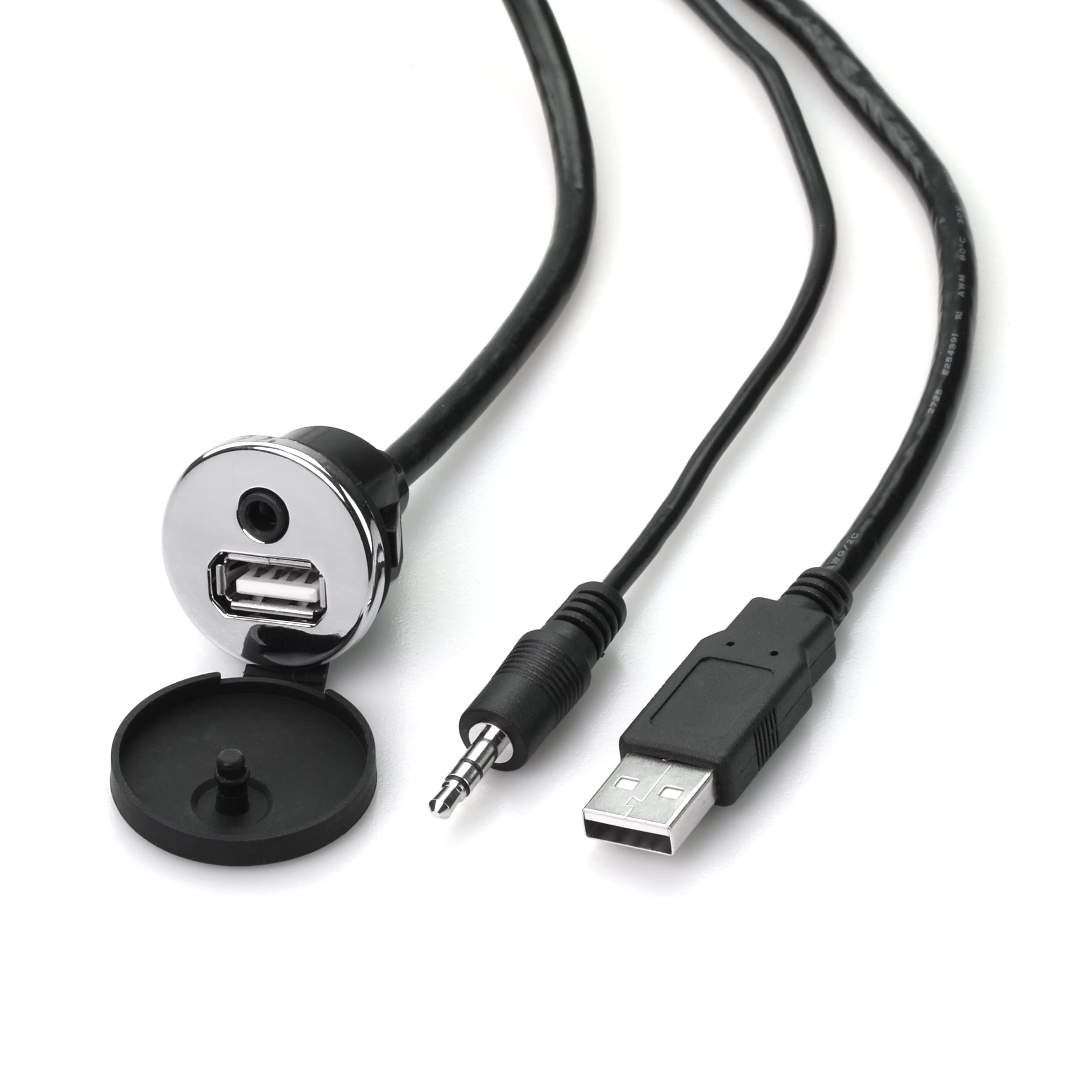 Retro Panel-Mount USB & Auxiliary Extension Cable - 3ft USB 2.0 Port Adapter for Car Audio, Home Stereo & DIY Electronics Projects - Durable Metal Housing for Secure Connection
