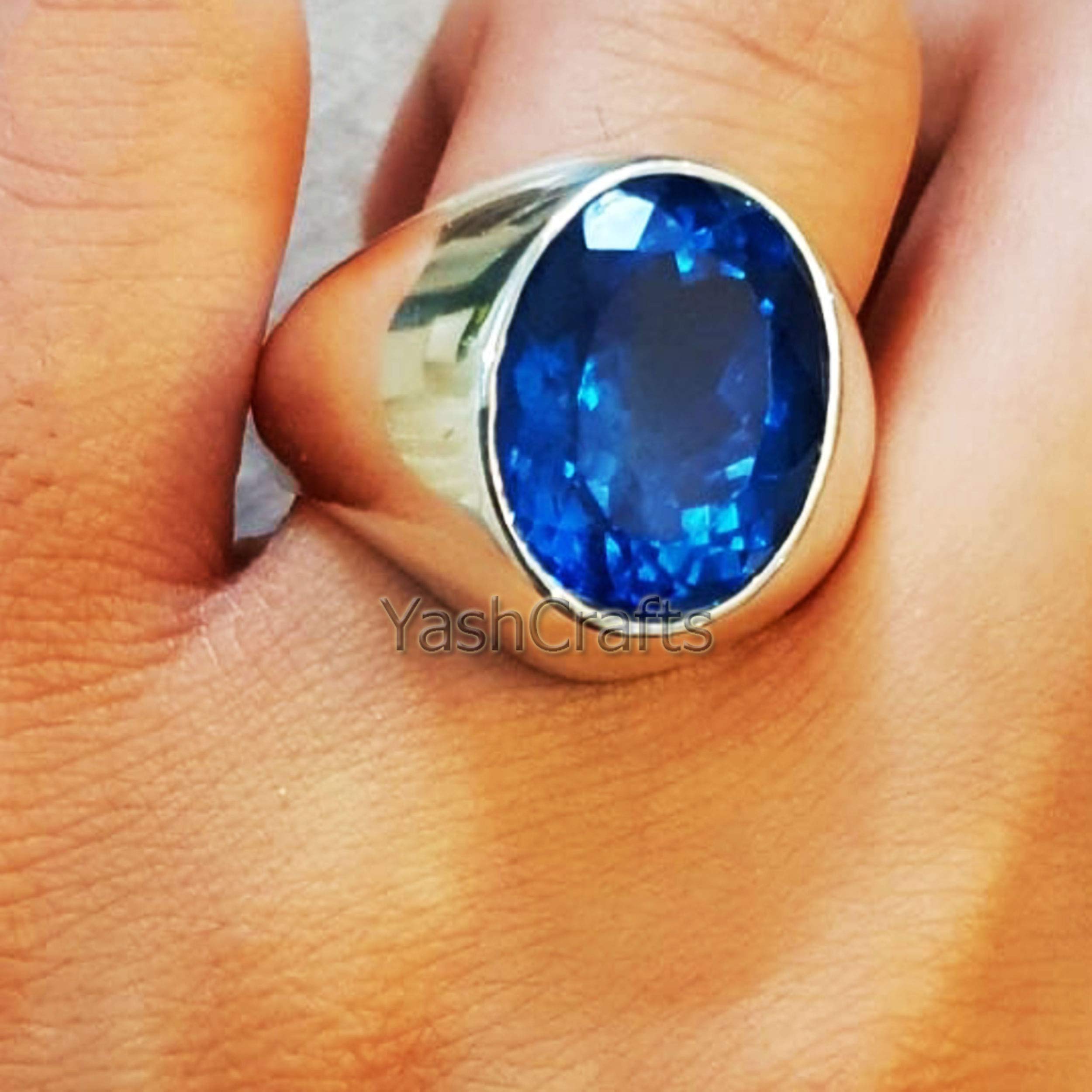 Hydro Blue Sapphire Ring for Men - 925 Sterling Silver Statement Ring | Engagement, Wedding & Anniversary Ring | Blue Sapphire Hydro Gemstone Jewelry | Perfect Christmas Gift for Him | Ideal for Proposals, Weddings & Special Occasions