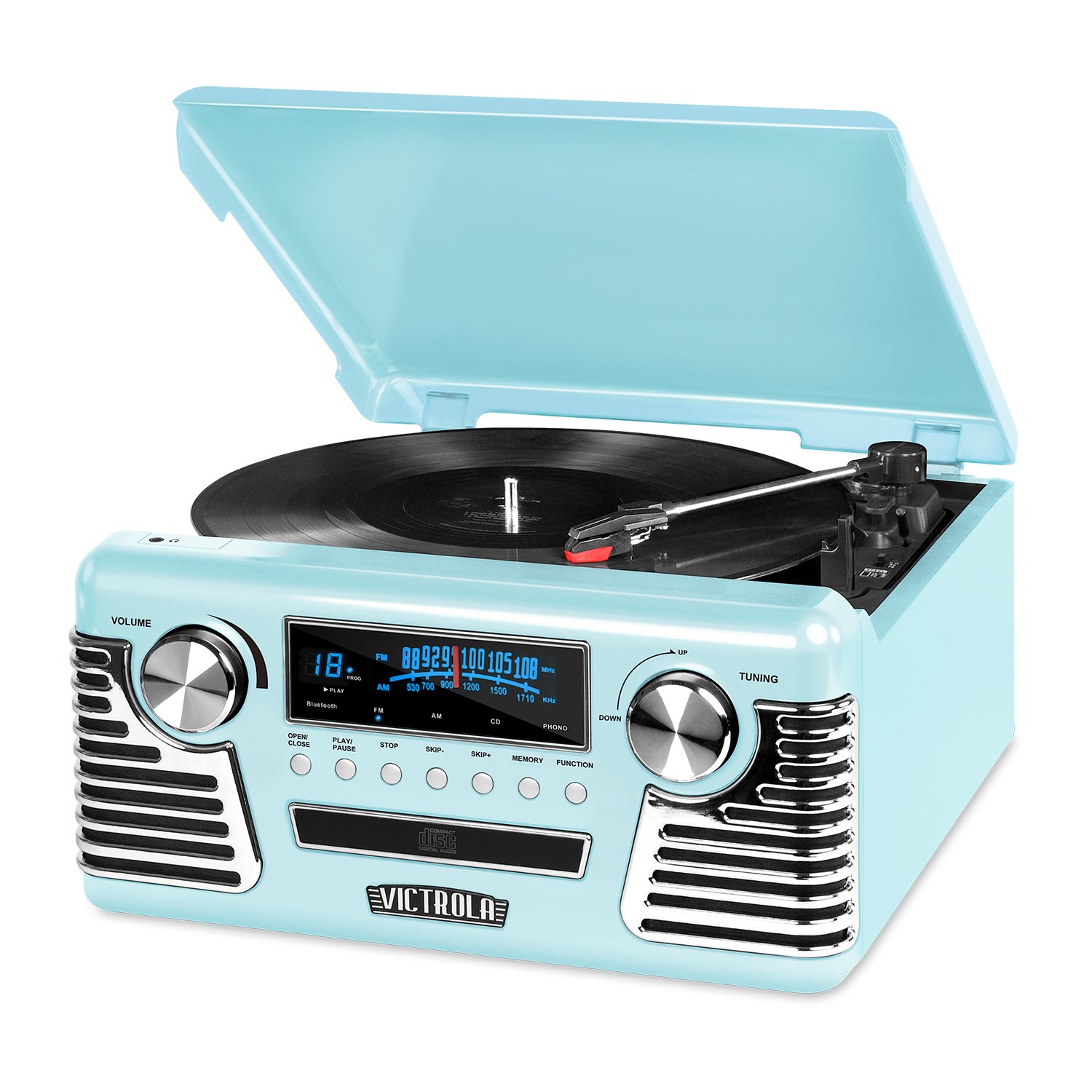 Victrola Vintage 50s Retro Bluetooth Record Player with Built-in Speakers - 3-Speed Turntable, CD Player, AM/FM Radio, Wireless Streaming | Perfect for Home, Office & Retro Music Lovers (Teal)