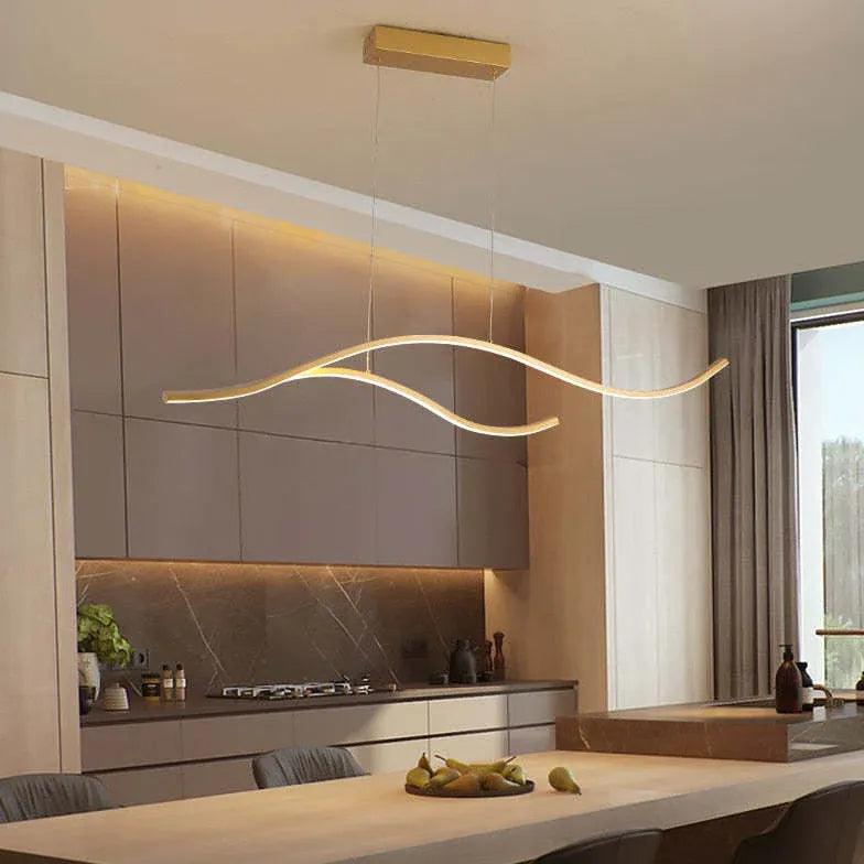 Modern Black Curved Pendant Light for Dining Room - Minimalist Design, Adjustable Hanging Fixture - Perfect for Kitchen Island, Breakfast Nook & Contemporary Dining Spaces