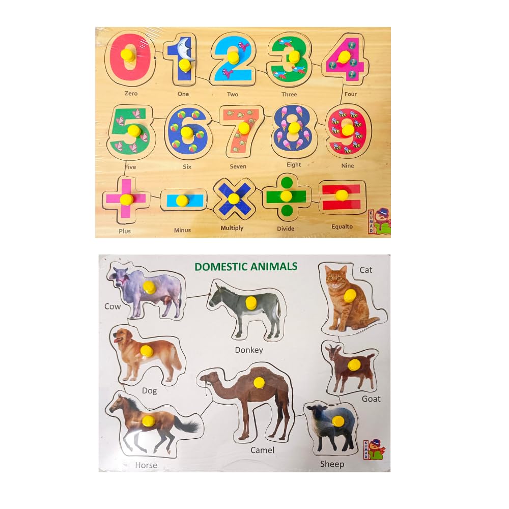 5-in-1 Wooden Learning Puzzle Set for Kids & Adults - Numbers, Animals, Shapes, Birds Educational Toys | Perfect for Early Childhood Development, Homeschooling, and Family Bonding Activities