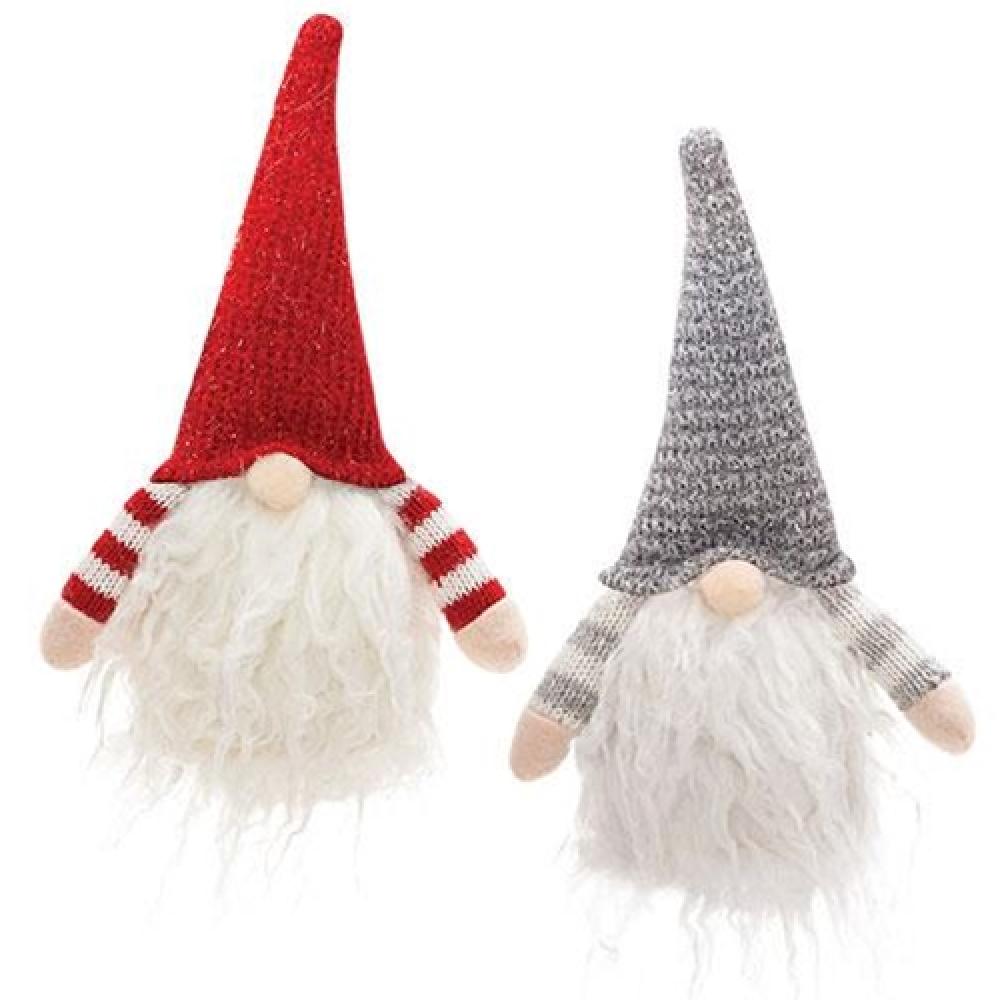 Festive Santa Gnome Ornament Set - 2 Pack (Red & Gray) for Christmas Tree Decorations, Holiday Home Decor, and Gift Giving