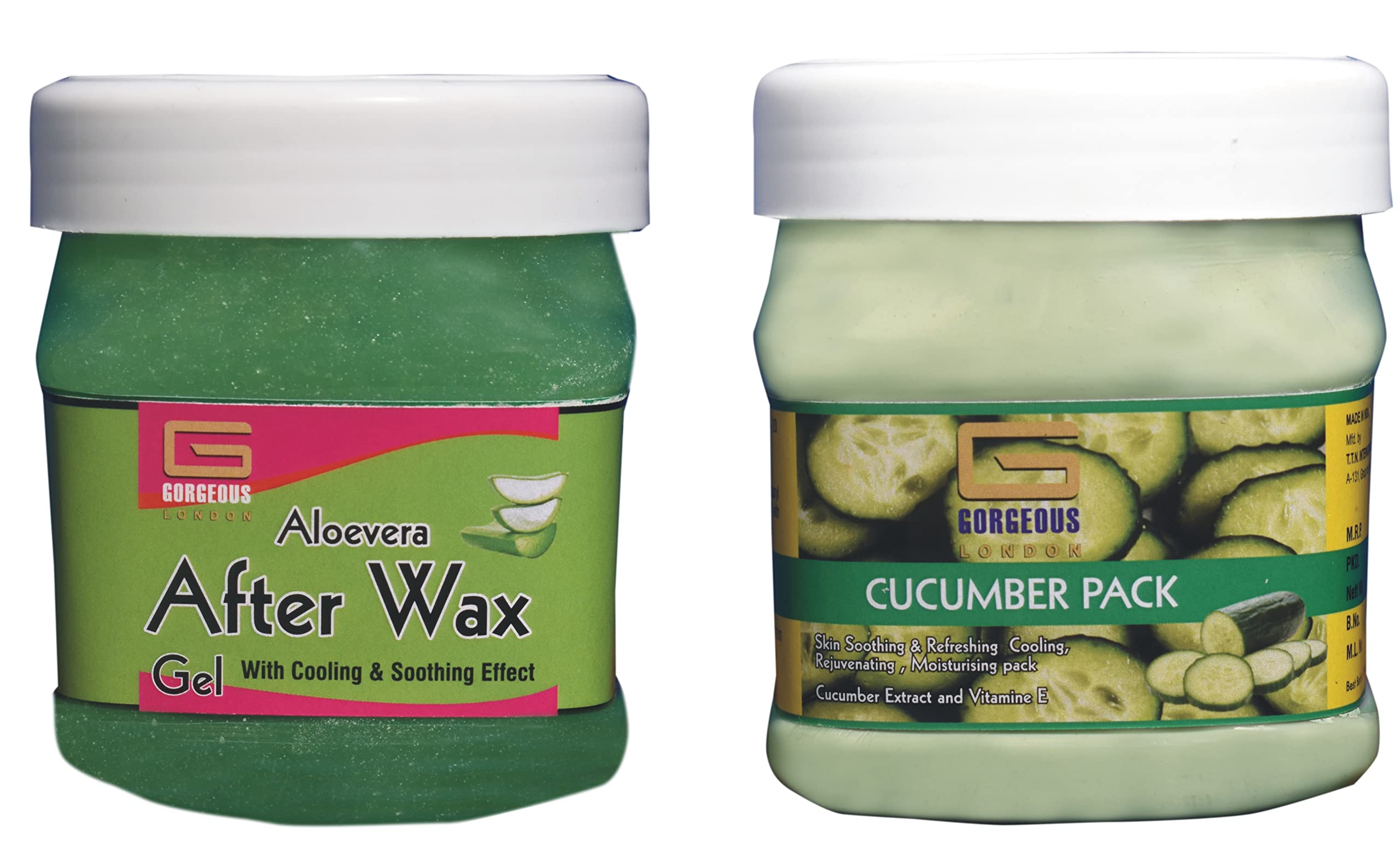 London Aloe Vera After Wax Gel & Cucumber Pack Combo (2 Pack, 450ml Each) - Post Waxing Soothing & Skin Hydration for Smooth, Glowing Skin