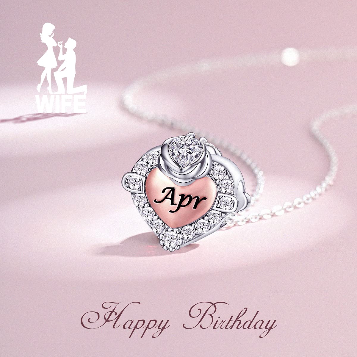 FOREVER QUEEN 925 Sterling Silver & Rose Gold Birthstone Charm for Bracelet - Heart Love Rose Flower Bead for Wife, Birthday Gift Jewelry | Perfect for Anniversary, Mother's Day & Valentine's Day Gifting