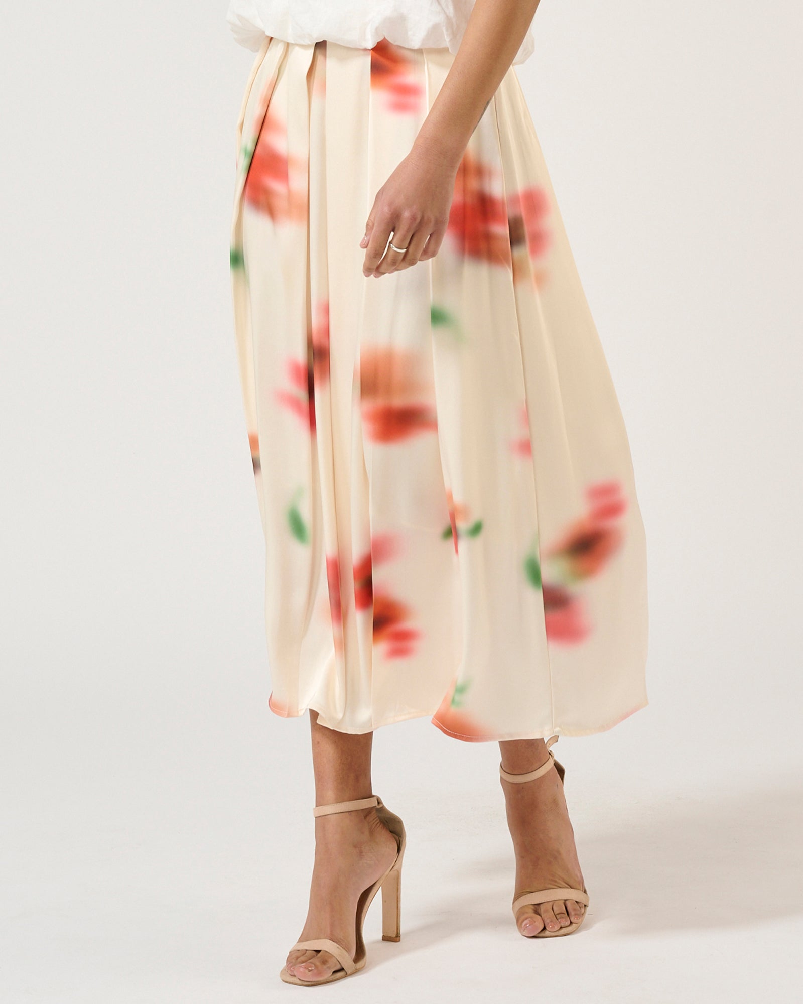 Betty Skirt in Creme Apricot Color - Women's Flowy Midi Skirt for Casual Wear, Office & Summer Outfits