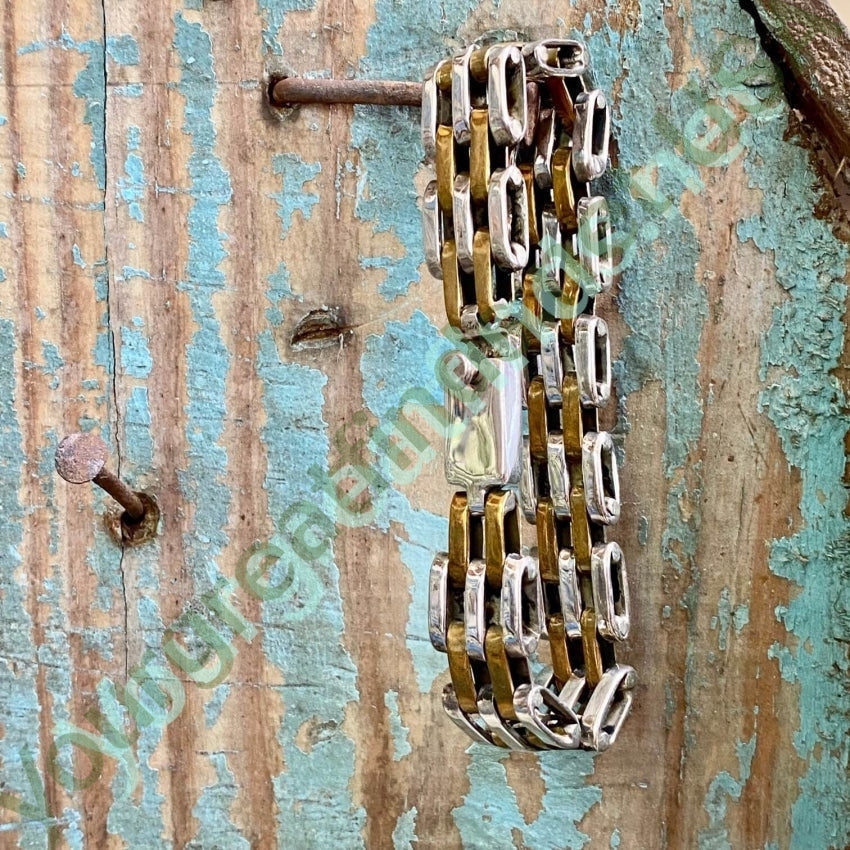 Sterling Silver Brass Bar Link Bracelet - Handmade Mexican Jewelry for Women - Perfect for Casual Wear, Parties & Gifts