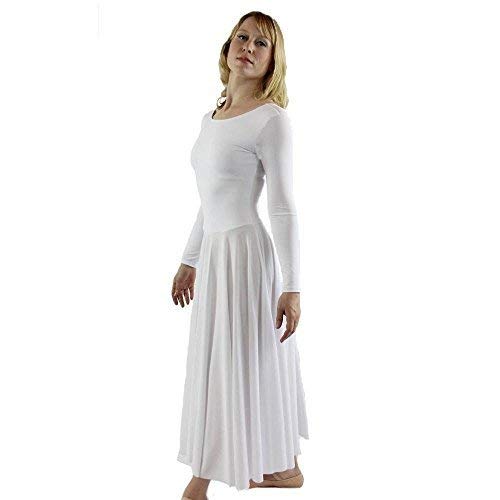 Danzcue Women's Praise Loose Fit Full Length Long Sleeve Dance Dress - White (Small/Medium/Large) - Perfect for Ballet, Worship Dance & Performance Costumes