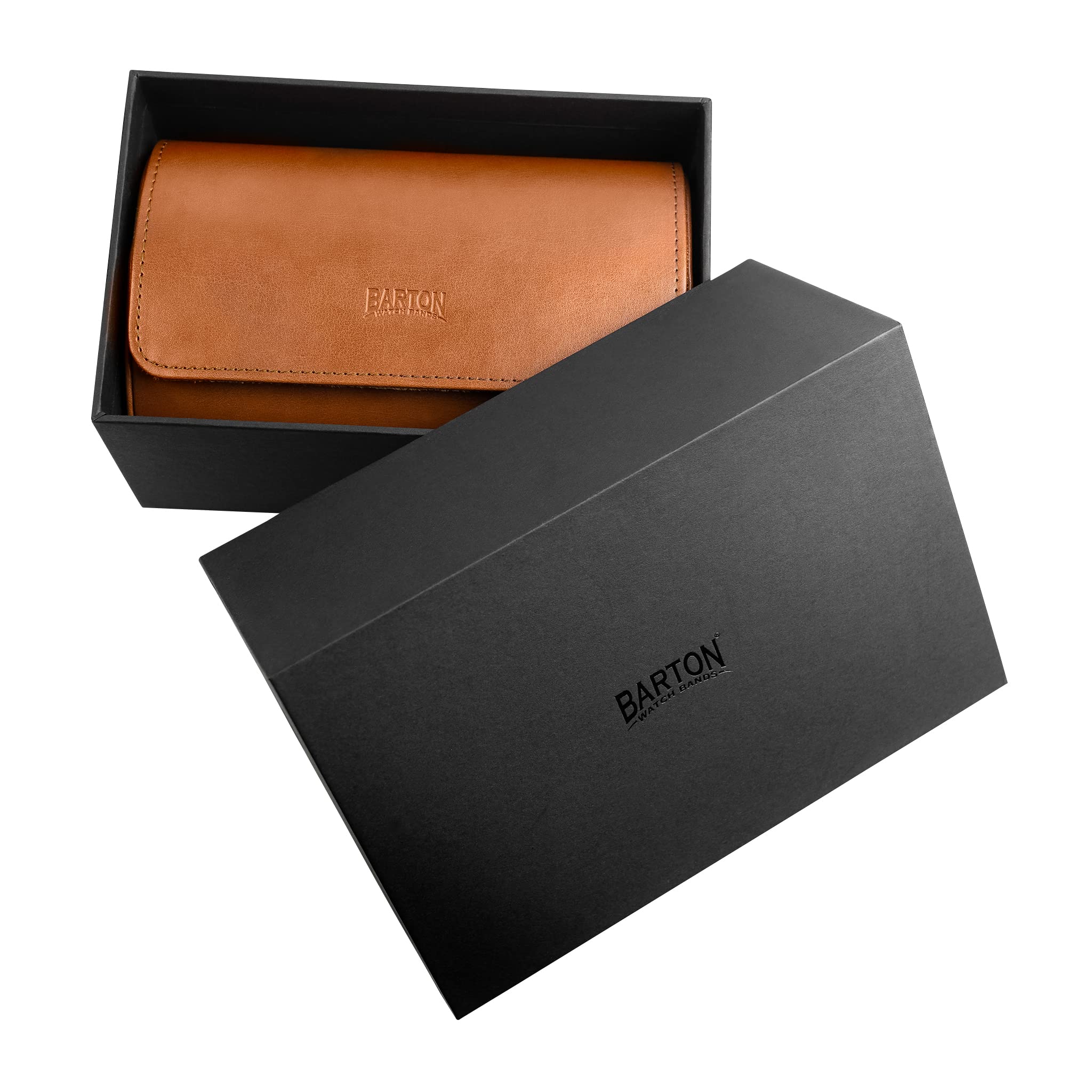 **BARTON WATCH BANDS - Brown Recycled Leather Watch Travel Case & Band Storage Organizer - Holds 2 Watches | Perfect for Travel, Business Trips & Watch Collection Display**