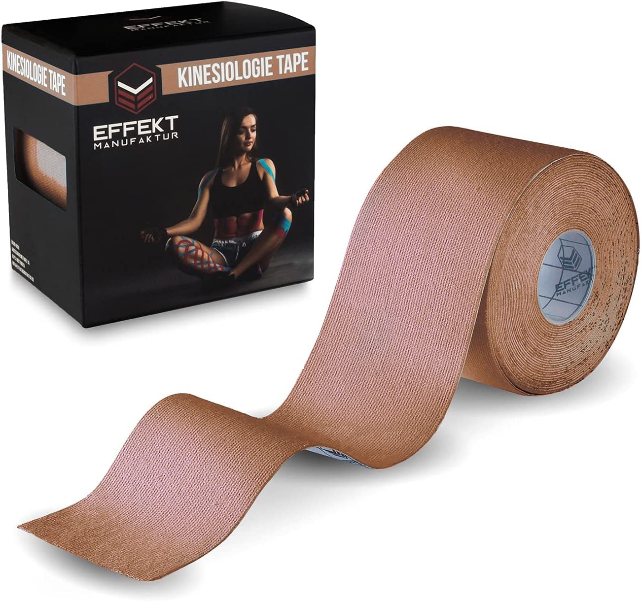 **Effekt Kinesiology Tape Waterproof 16 ft x 2 in, 2 Rolls - Elastic Physio Tape for Muscle Support & Injury Recovery, Durable Kinesthetic Tape (Beige) – Ideal for Sports, Workouts & Pain Relief**