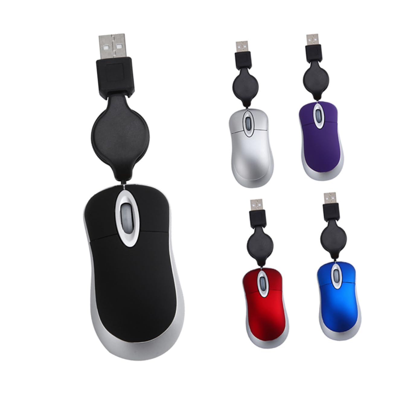 Angoily 3pcs Mini Laptop Computer Wired USB Mouse with Luminous Design, Comfortable Travel Mouse for Office, Home, and Gaming Use