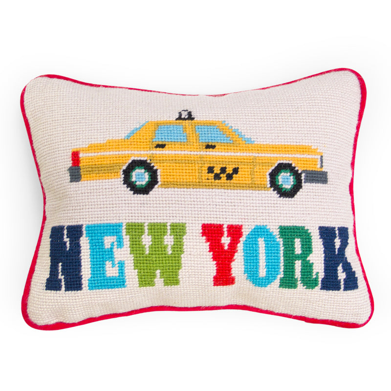 Jet Set Needlepoint New York City Skyline Decorative Throw Pillow - Perfect for Home Decor, Sofa & Bed Accent