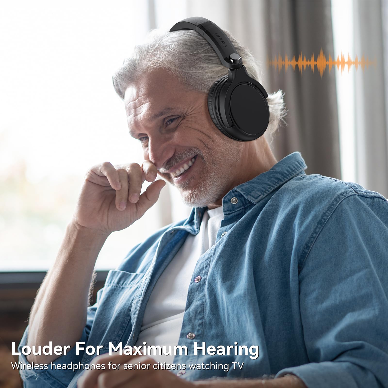 Wireless TV Headphones for Seniors - Bluetooth Headset with 65-Hour Battery Life, No Audio Delay, Multi-Function Charging Base - Perfect for Watching TV, Movies & Hearing Assistance (Great Gift for Parents & Elderly)