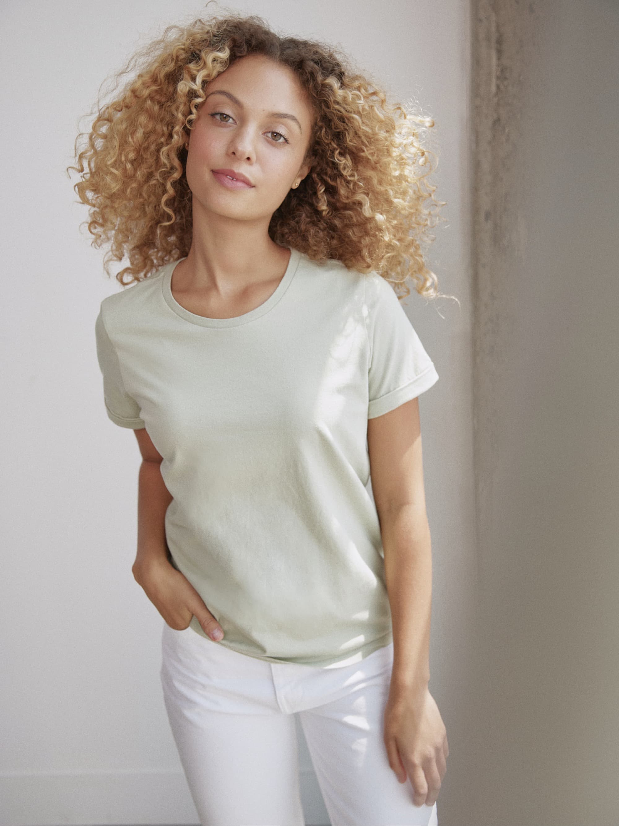 Organic Roll Cuff T-Shirt for Women - Soft Cotton Casual Tee for Everyday Wear, Yoga & Outfits