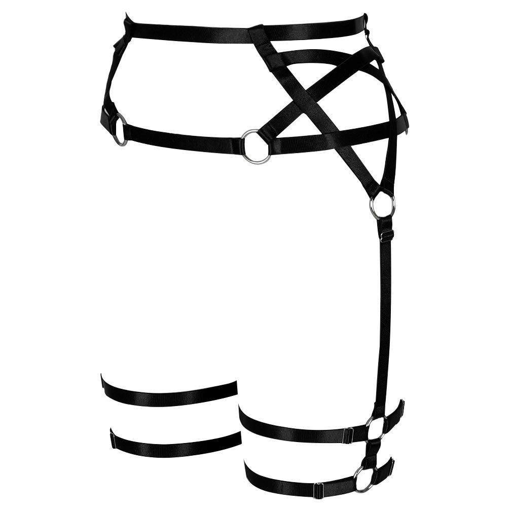 Women's Gothic Pentagram Harness Garter Belt - Punk Lingerie Adjustable Thigh Straps & Waist Cincher for Stockings | Perfect for Halloween, Cosplay, BDSM & Alternative Fashion
