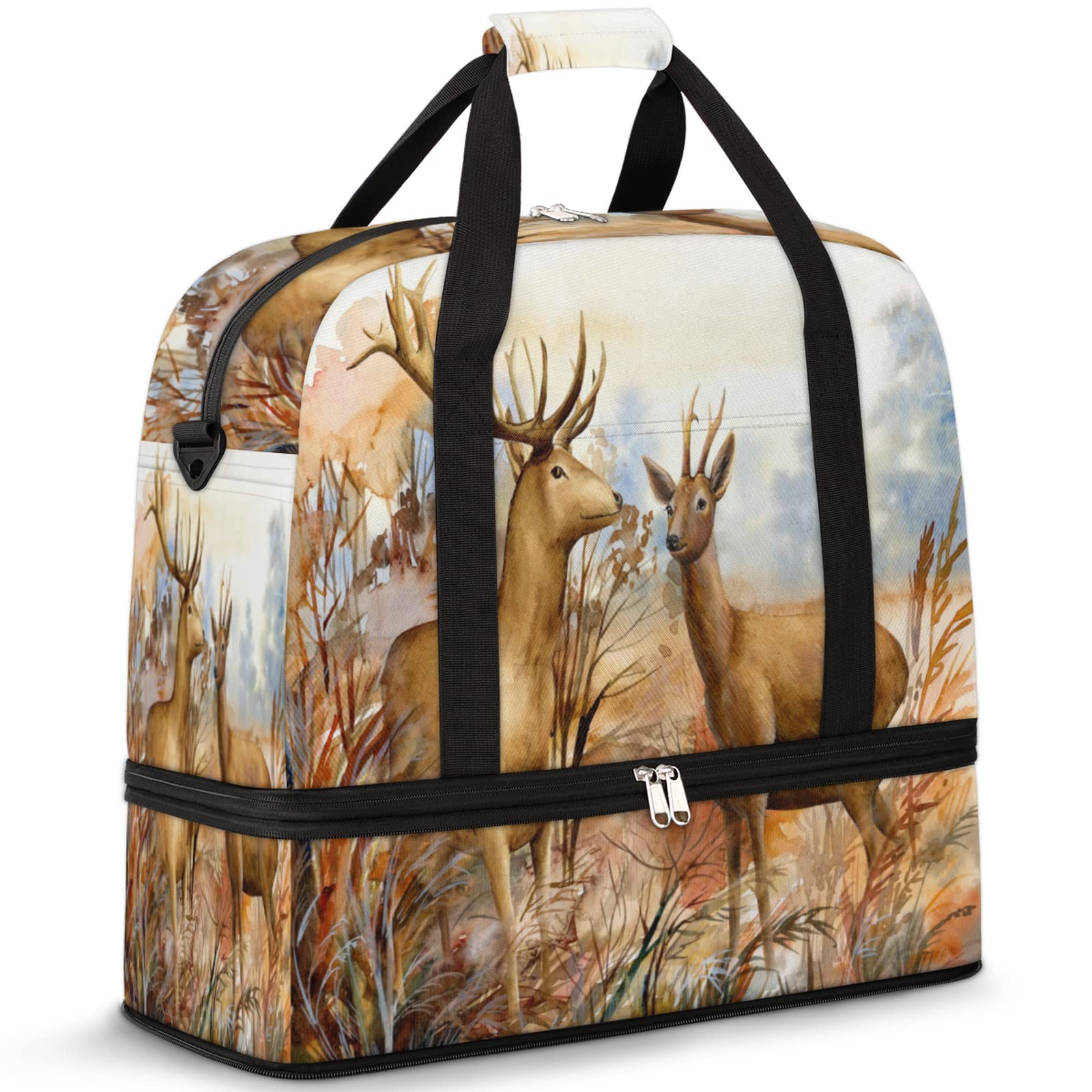 Waterproof Sports Gym Bag with Wet Pocket & Shoe Compartment - Large Travel Duffel Bag for Men & Women - Perfect for Gym, Travel & Overnight Trips - Durable Animal Print Design (Forest Deer)