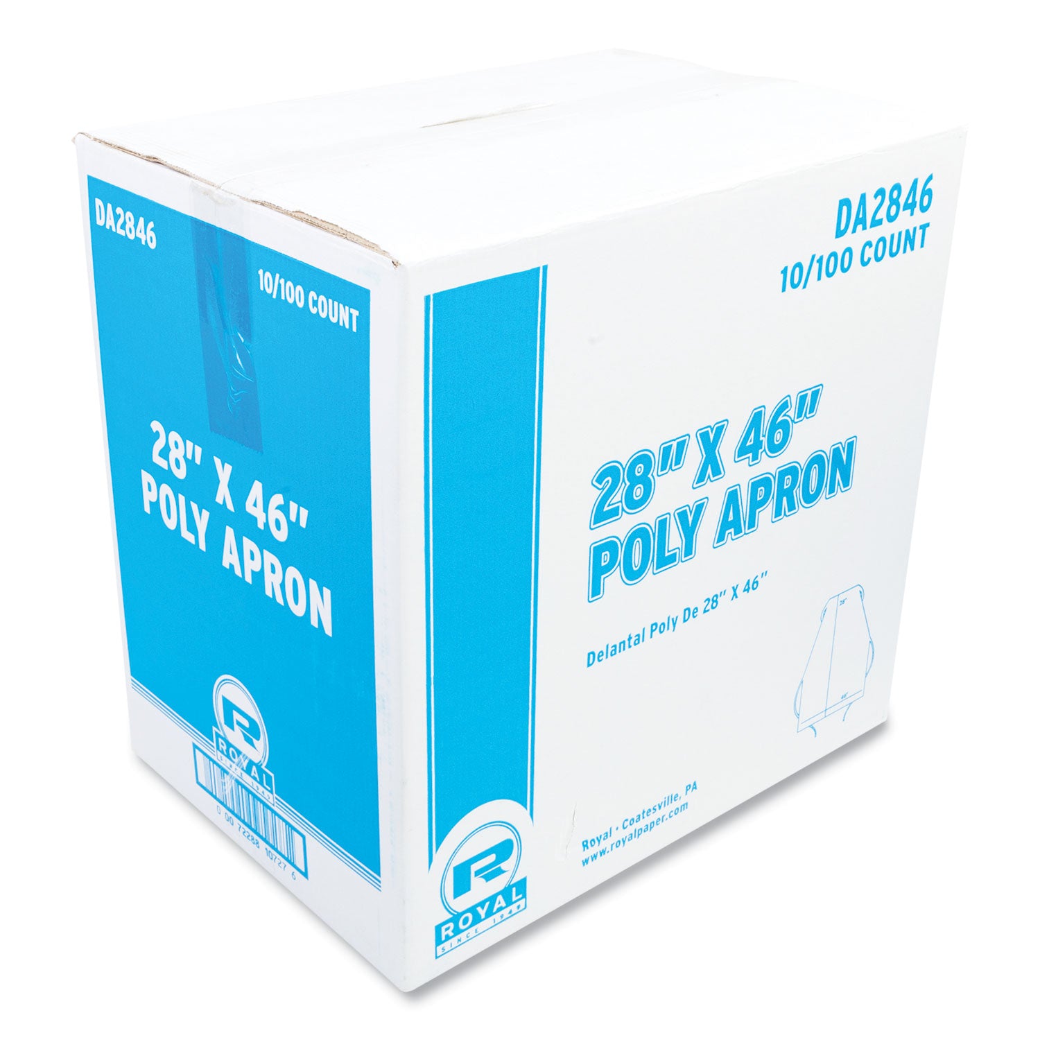 AmerCareRoyal® Poly Apron, 28 x 46 Inches, One Size Fits All, White Disposable Apron, 100/Pack, 10 Packs/Carton - Perfect for Food Service, Healthcare, Salon & Industrial Use