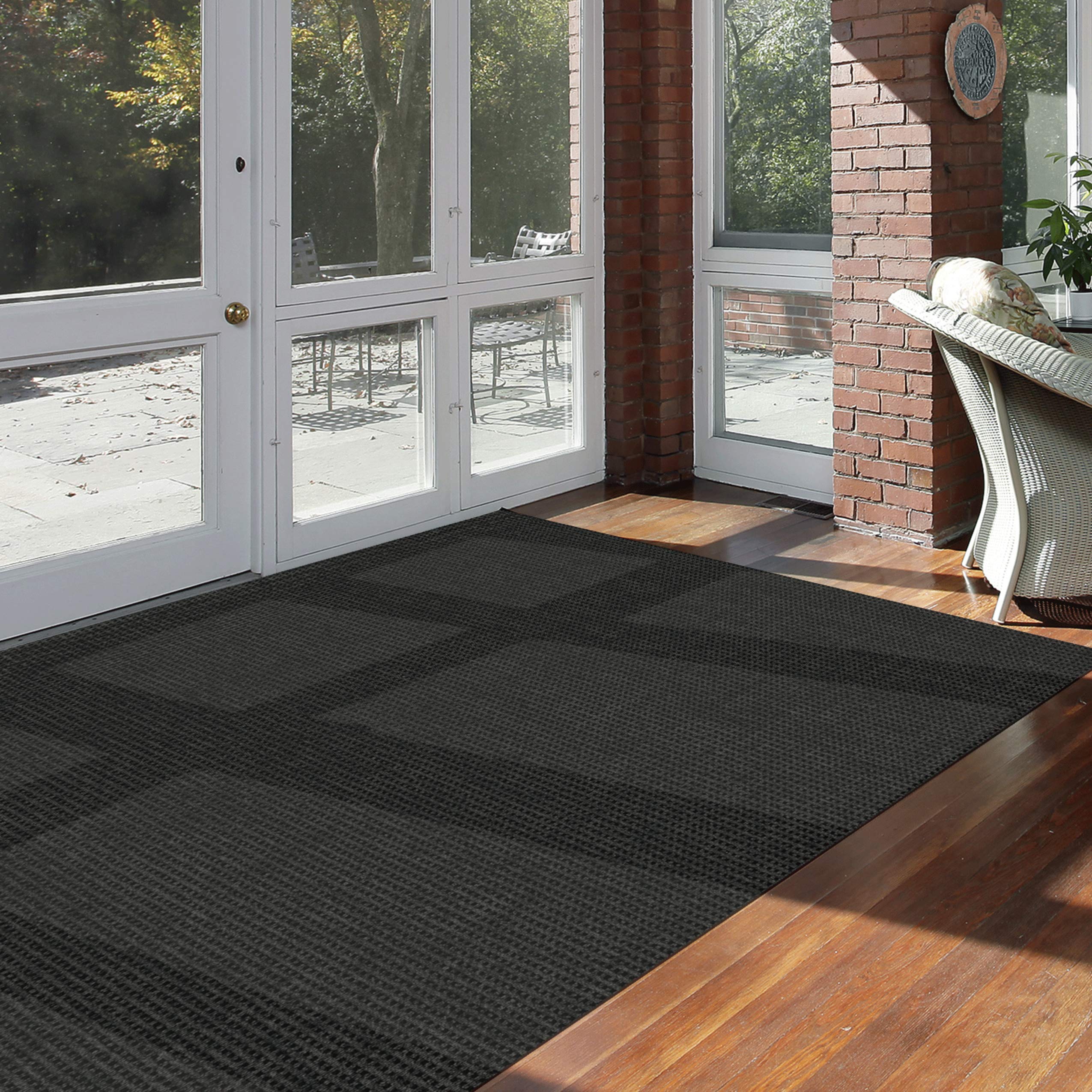 Soft & Durable Interlace Indoor/Outdoor Area Rugs - Lightweight, Flexible & Easy to Clean - Perfect for Patio, Deck, Living Room & Bedroom - Black Ice Color - 11' x 11
