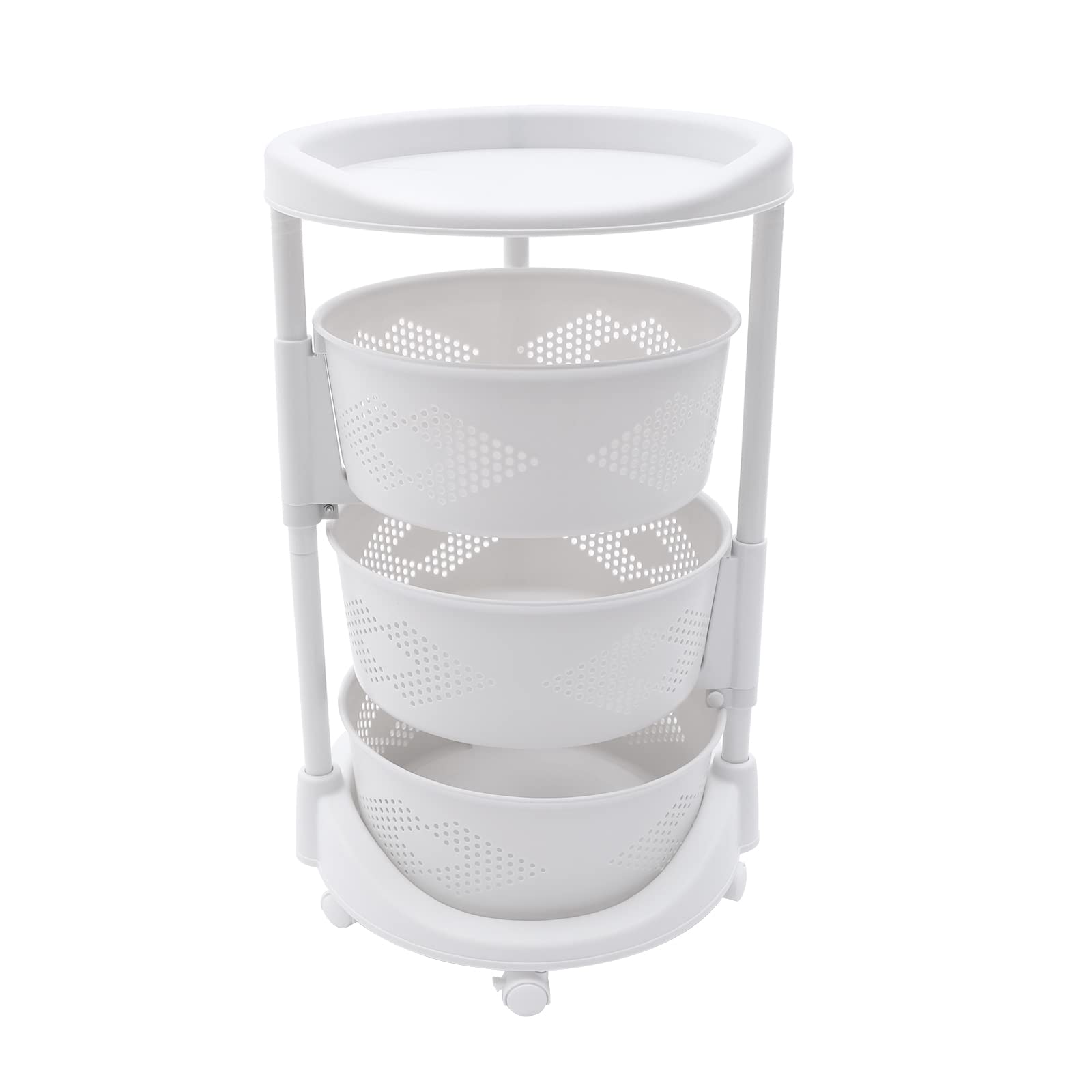 Kaibrite 3-Layer Rotating Kitchen Storage Rack with Wheels, Multi-Layer Revolving Basket Shelf for Kitchen, Bathroom, Laundry Room, Garage, White - Perfect for Organizing Spices, Cleaning Supplies, and Pantry Items