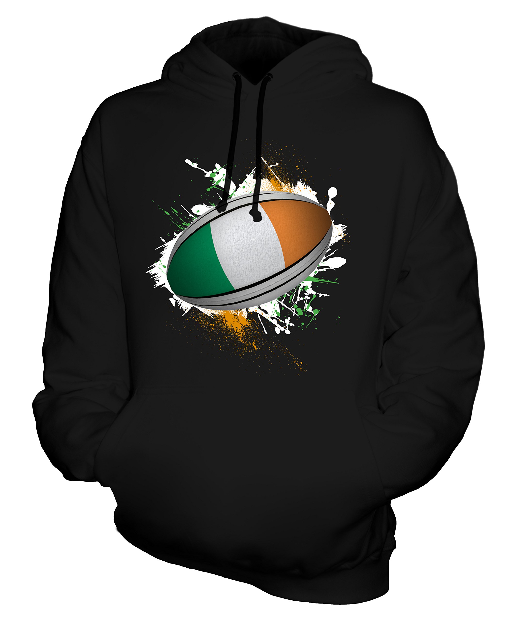 Unisex Ireland Rugby Ball Splatter Hoodie for Men & Women - Cozy Pullover for Game Day, Sports Events & Casual Wear