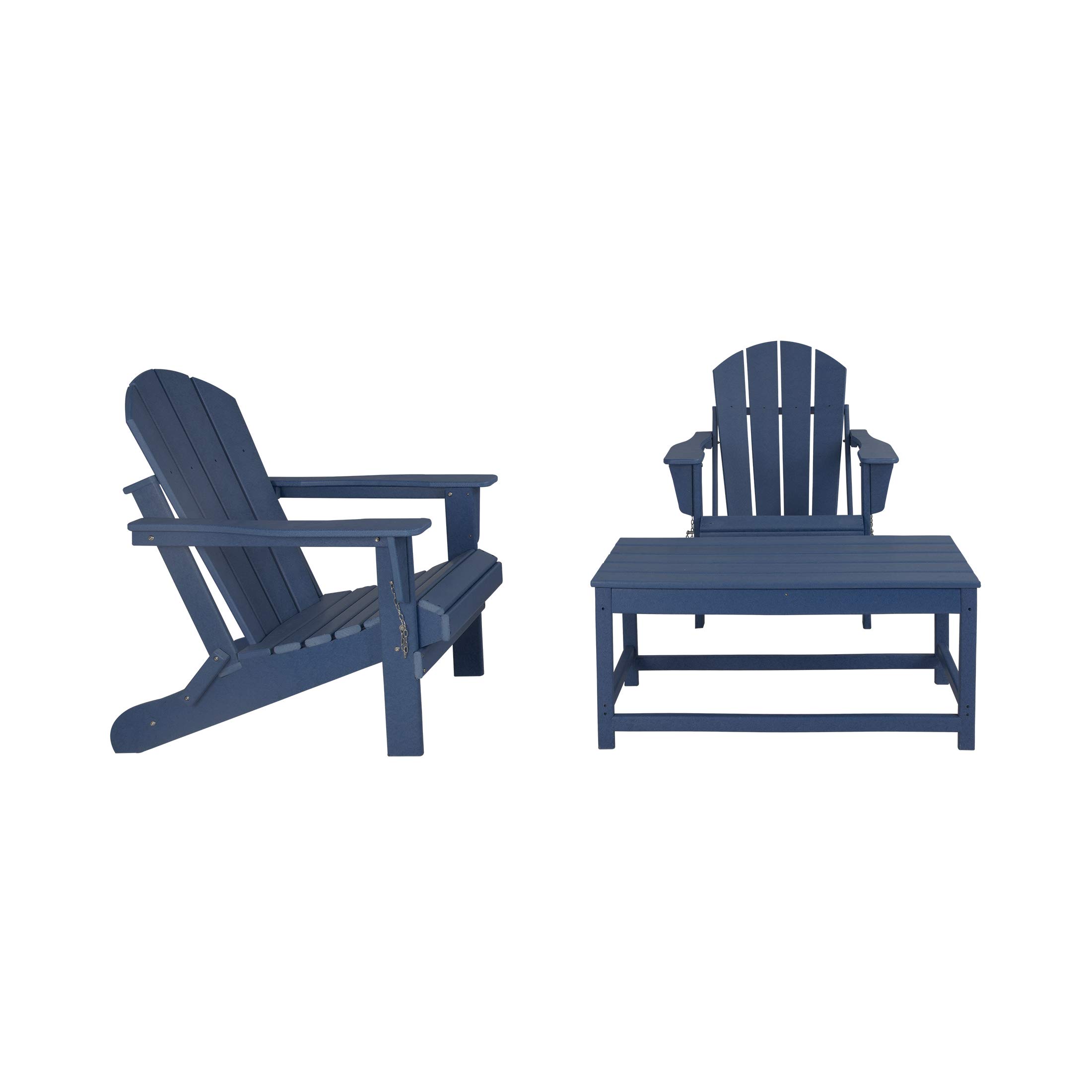 Adirondack Chairs Set of 3 with Table - Outdoor Folding Furniture for Garden, Patio & Camping (Navy Blue)