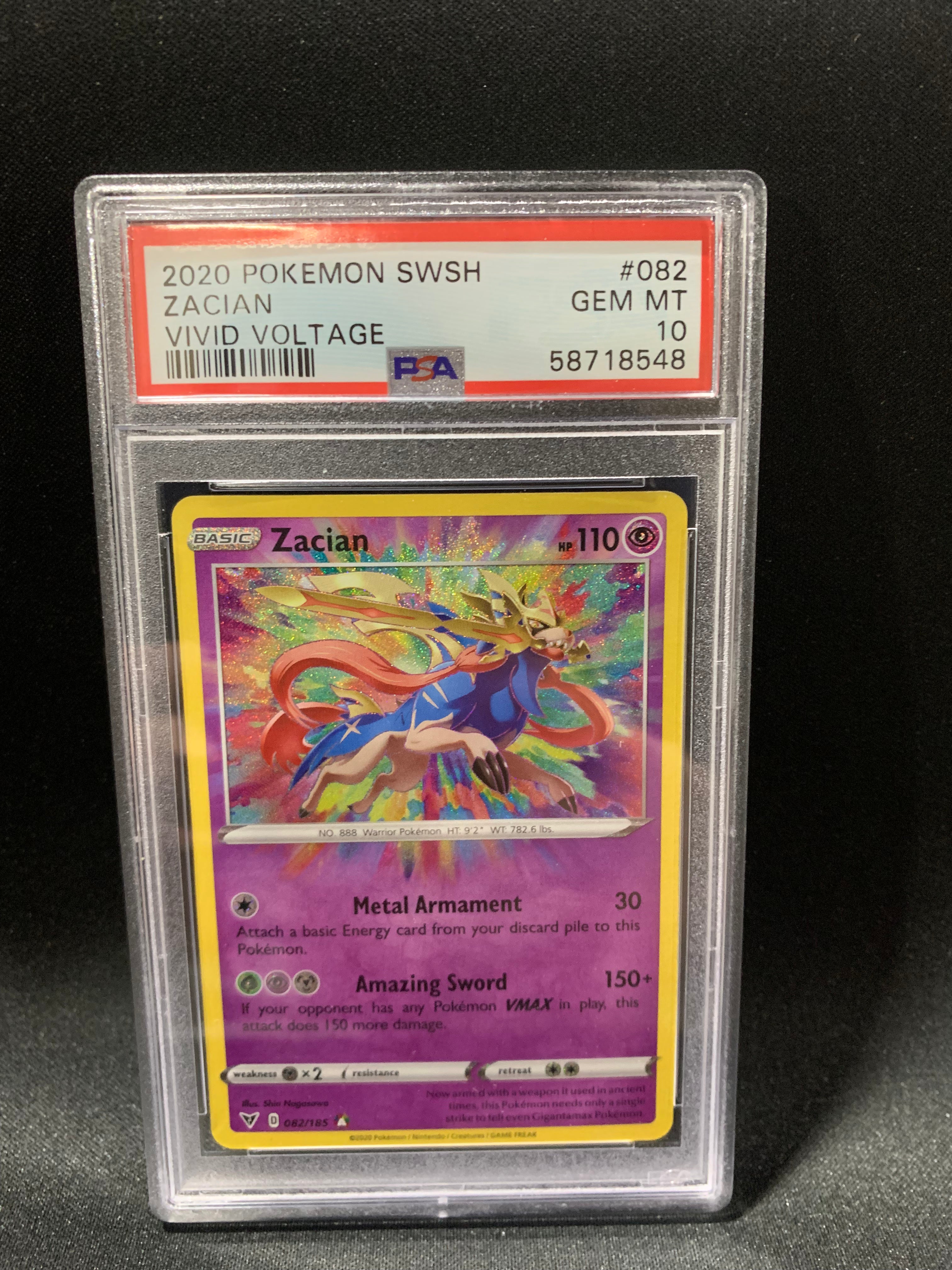 2020 Pokemon Sword & Shield Vivid Voltage Zacian #82 PSA GEM MT 10 Graded Card - Perfect for Collectors, Gaming Enthusiasts & Pokemon Battles