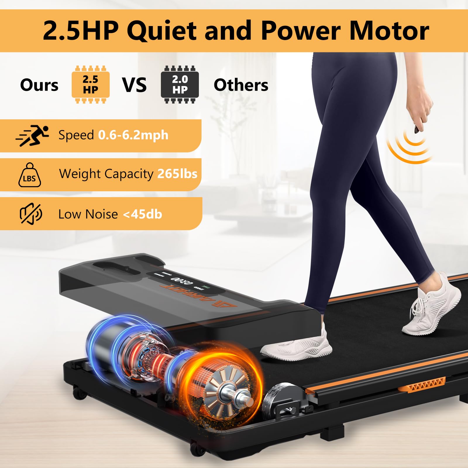 4-in-1 Under Desk Treadmill with Incline - 2.5HP Portable Walking Pad for Home & Office, Quiet Jogging Machine with LED Display & Remote Control - Perfect for Workouts While Working, Watching TV or Small Space Fitness