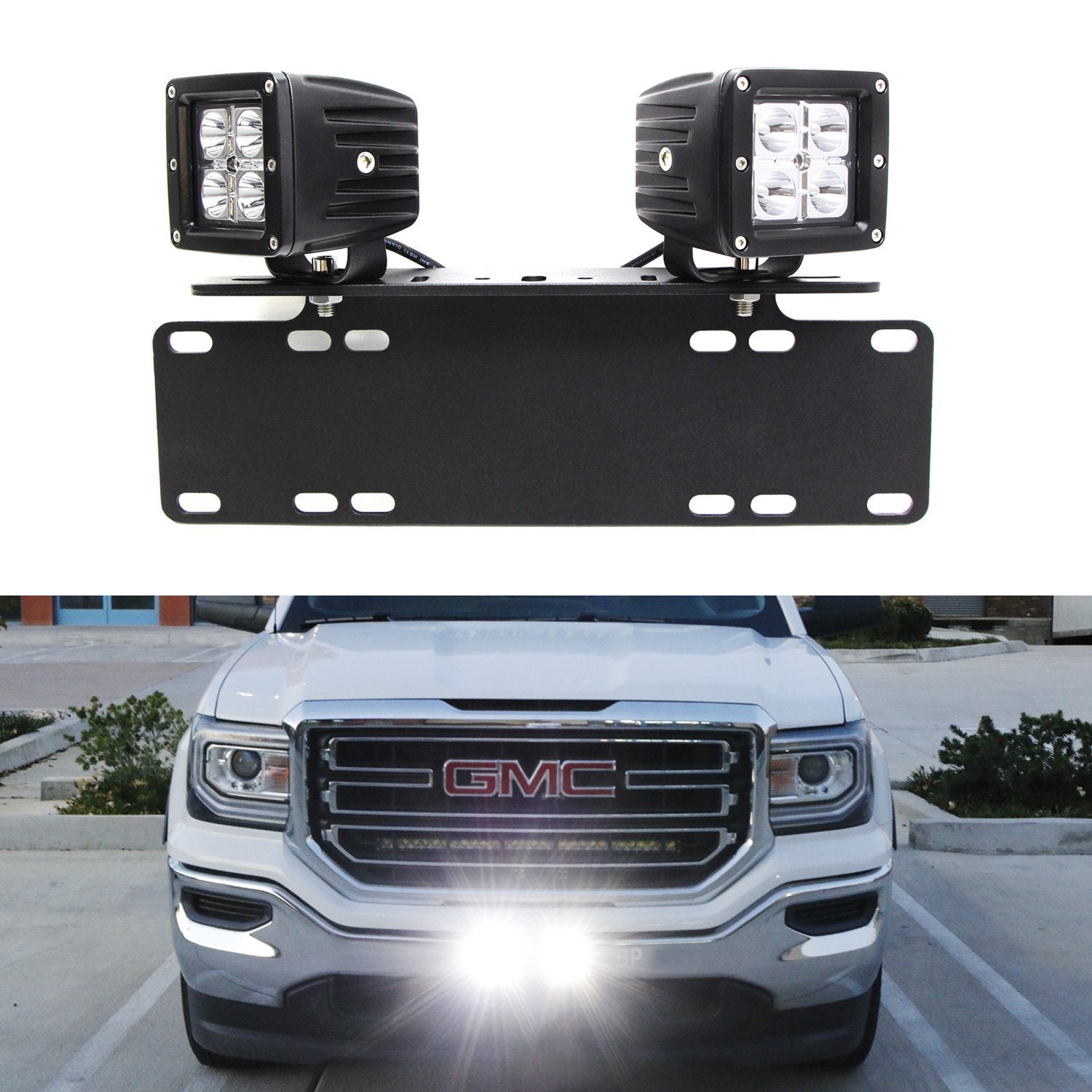 40W CREE LED Pods with License Plate Bracket & Wiring Kit - Waterproof Off-Road Lights for Trucks, Jeeps, ATVs, 4WD & 4x4 Vehicles - Perfect for Night Driving, Camping & Off-Road Adventures
