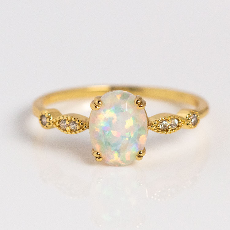 Opal Fire Ring for Women - Genuine Opal & Sterling Silver Jewelry - Elegant Statement Ring for Parties, Weddings & Everyday Wear