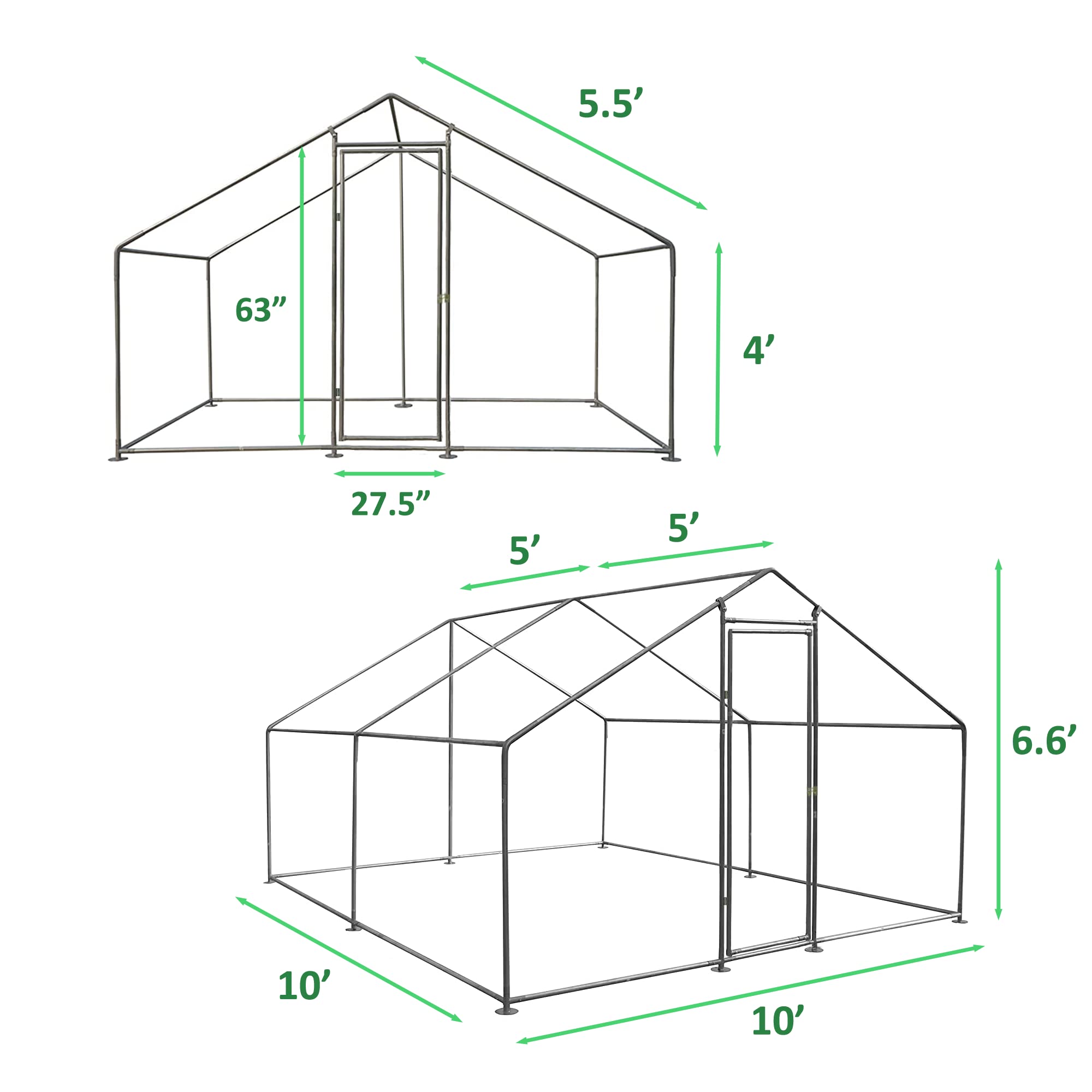 GojoOasis 10x10ft Walk-In Chicken Coop with Roof Cover - Large Metal Poultry Cage for Hens, Ducks & Birds - Outdoor Backyard Hen House (10'L x 10'W x 6.6'H) - Perfect for Free-Range Farming, Backyard Poultry Keeping & Pet Shelter