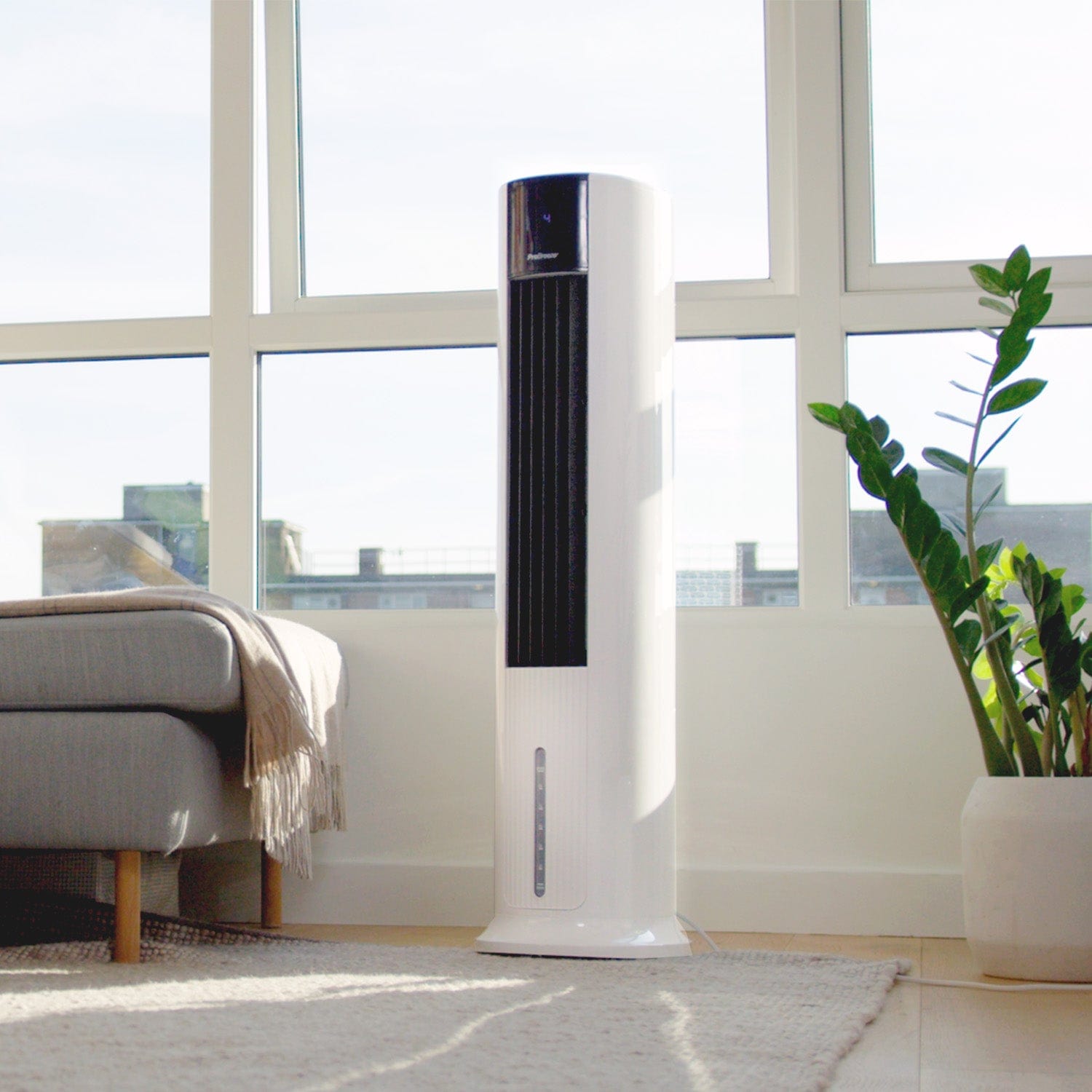 Refurbished OmniAir 7L Evaporative Air Cooler & Portable Tower Fan with 3 Humidification Modes - Energy Efficient Cooling for Bedroom, Office & Outdoor Use
