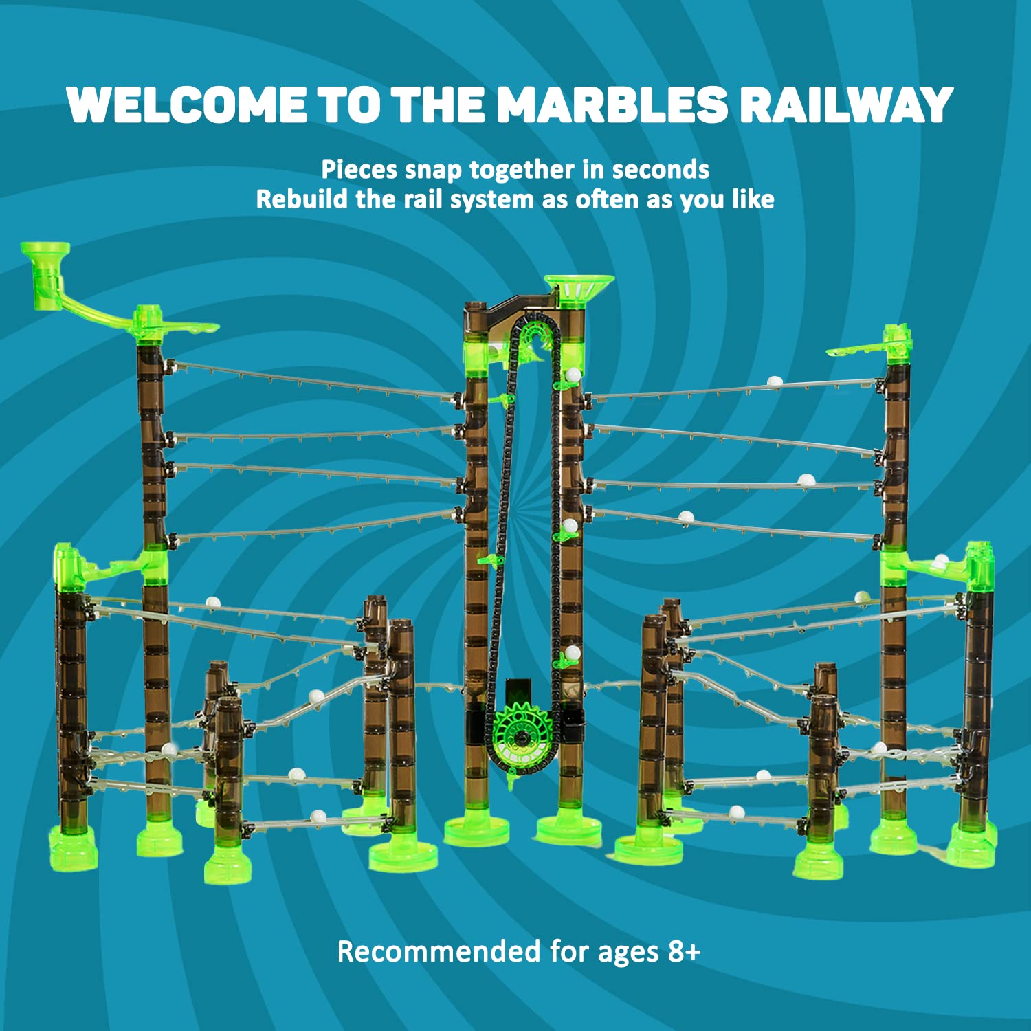 Marble Genius Marble Run Chain Lift Add-On Accessory – STEM Toy for Kids Ages 8+ | Automatic Marble Lift with 1 Piece Rail Track | Requires 2 AA Batteries | Perfect for Building Creative Marble Maze Sets at Home or Classroom STEM Activities