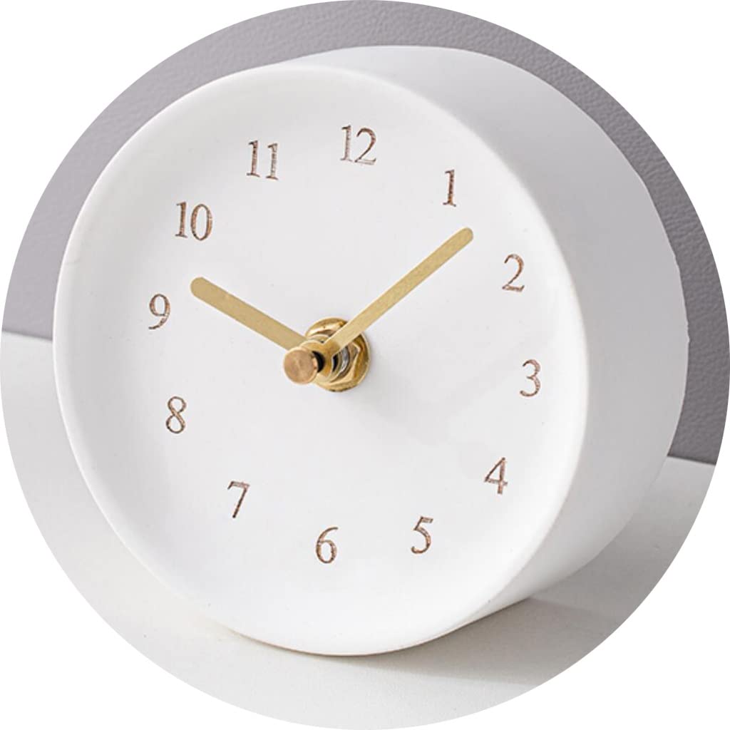 PAIFA Modern Minimalist Alarm Clock - Silent Non-Ticking Desktop Clock with Cement Design, Perfect for Home, Office, Bedroom & Dorm Decor (White, 11x4.5cm) - Ideal for Nighttime Use, Light Sleepers & Stylish Workspaces