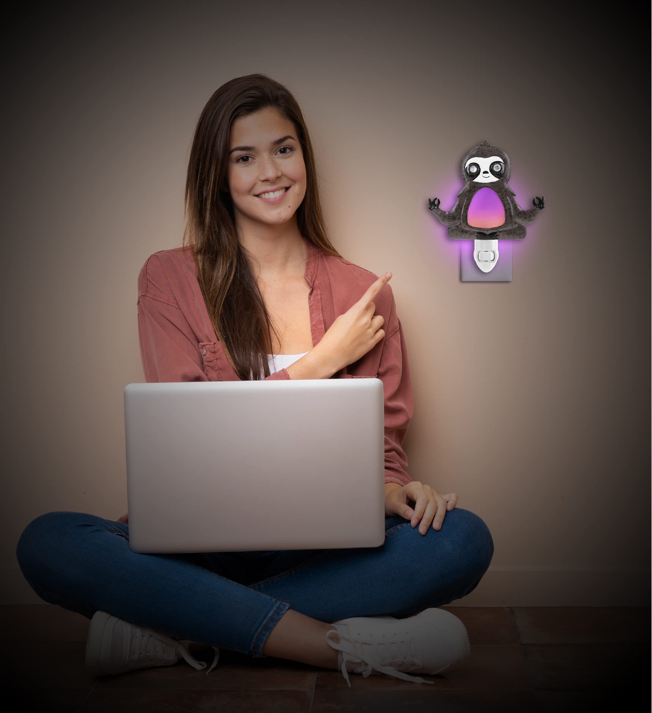 CoTa Global Sloth Night Light - Handmade Metal & Glass Plug-in Wall Nightlight with Switch, 6.5 Inch Cute Animal Night Light for Home Decor - Perfect for Bathroom, Nursery, Hallway, Kitchen & Bedroom - Creates Cozy Ambiance for Kids' Rooms and Relaxing Spaces