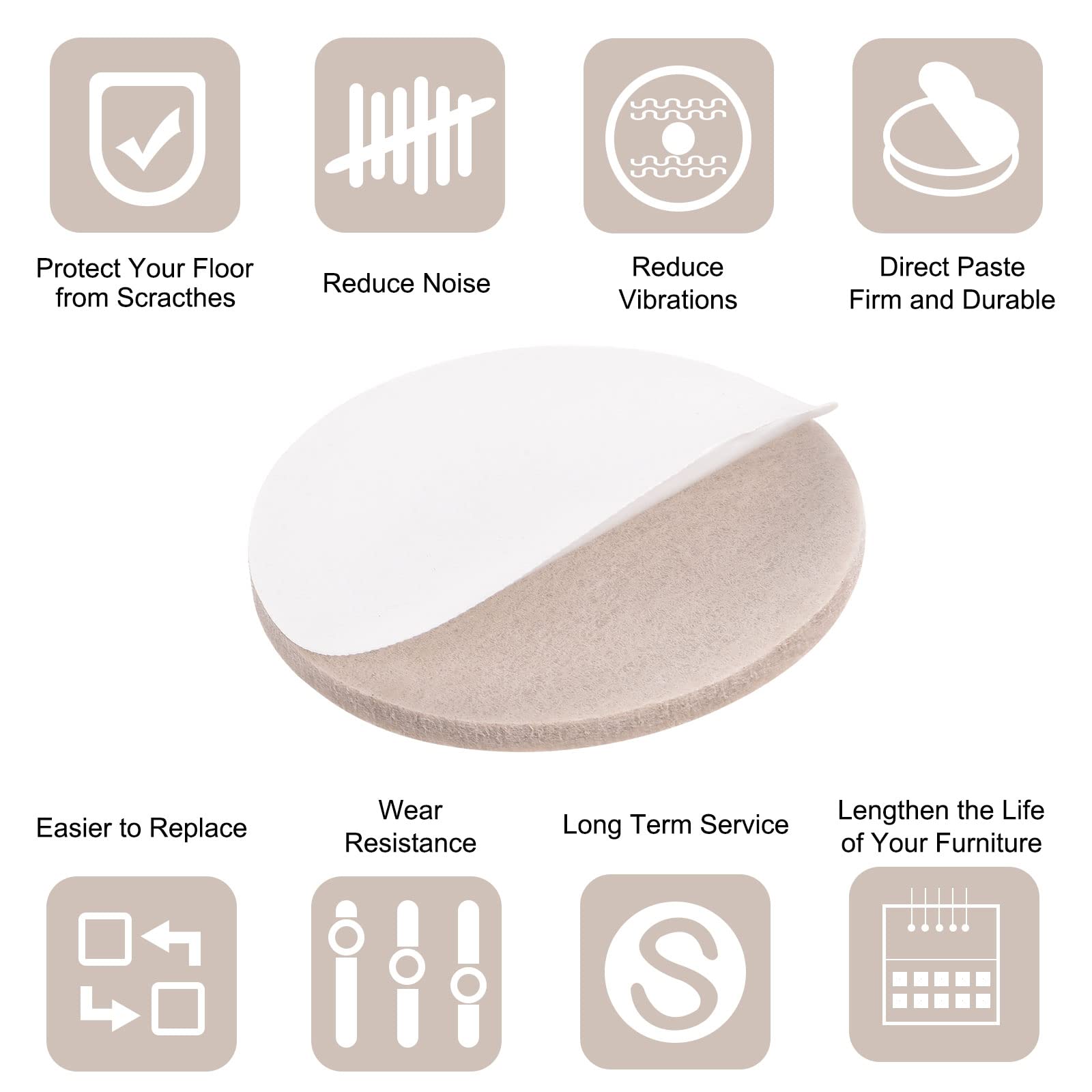 uxcell 75mm Self-Adhesive Non-Slip Felt Pads for Furniture - 4 Pack Round Anti-Scratch Floor Protectors for Cabinets, Chairs & Tables (Beige) | Perfect for Hardwood Floors & Tile Protection