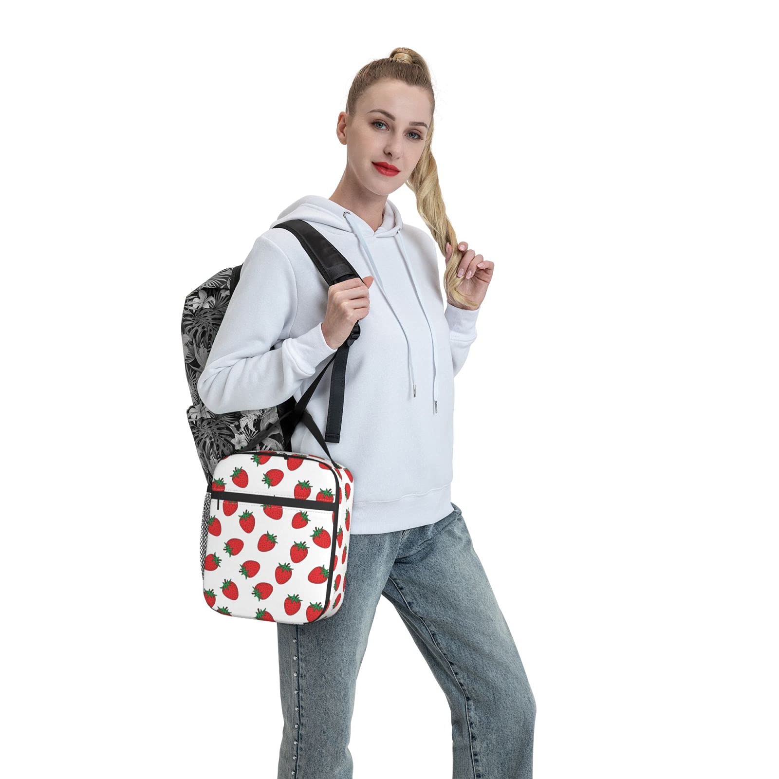 Insulated Lunch Bag for School & Work - Reusable Cooler Tote with Strawberry Design for Teens, Kids, Men & Women - Perfect for Picnics, Office Lunches & Outdoor Activities