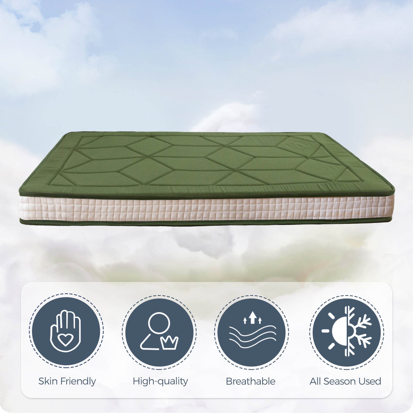 MAXYOYO 6-Inch Extra Thick Japanese Floor Futon Mattress - Premium Diamond Quilting Design for Bedroom, Guest Room & Small Spaces - Green (Queen Size) | Ideal for Apartments, Dorms, Sleepovers & Minimalist Living