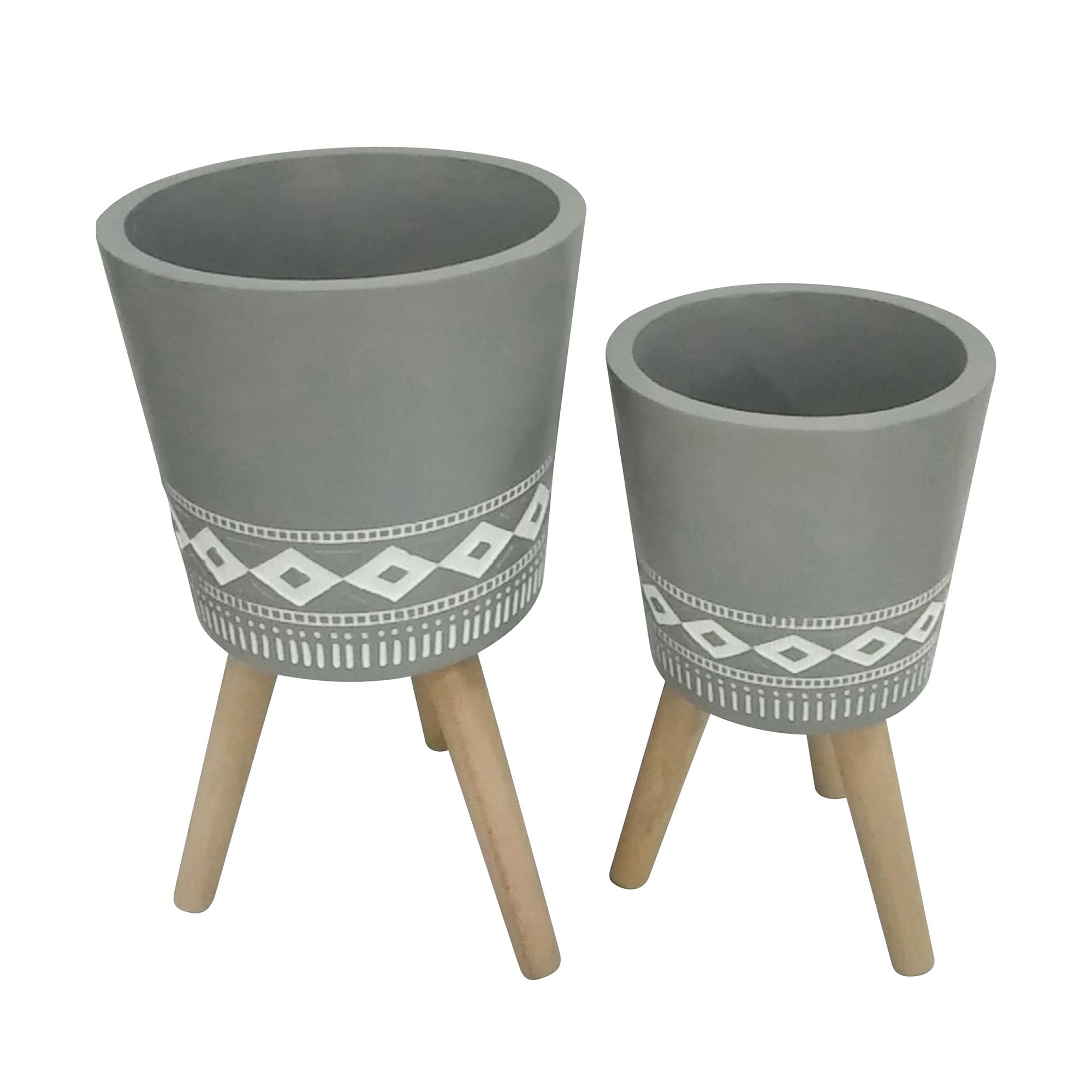 Kingston Living Set of 2 Gray and White Diamond Outdoor Tripod Legs Standing Planters 21