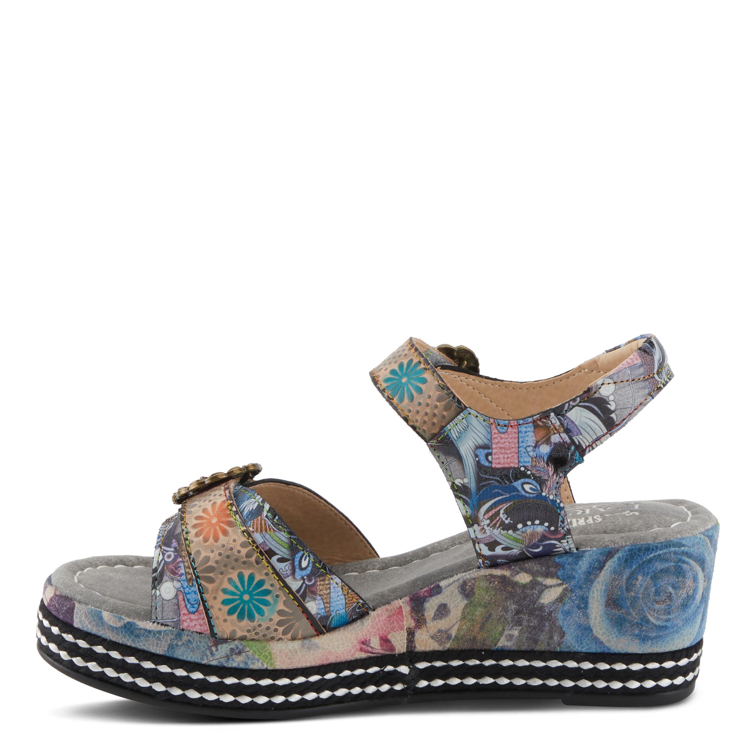 Spring Step L'Artiste Women's FLAVOUR Fashion Wrapped Wedge Sandals – Hand-Painted Leather Accents & Hook Loop Closure | Comfortable Summer Wedges for Beach, Casual Outings & Boho Style