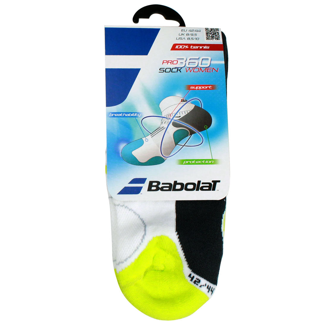 Babolat Women's Pro 360 Performance Tennis Socks - 1 Pair (White/Yellow) - Moisture Wicking & Cushioned for Comfort During Matches & Training