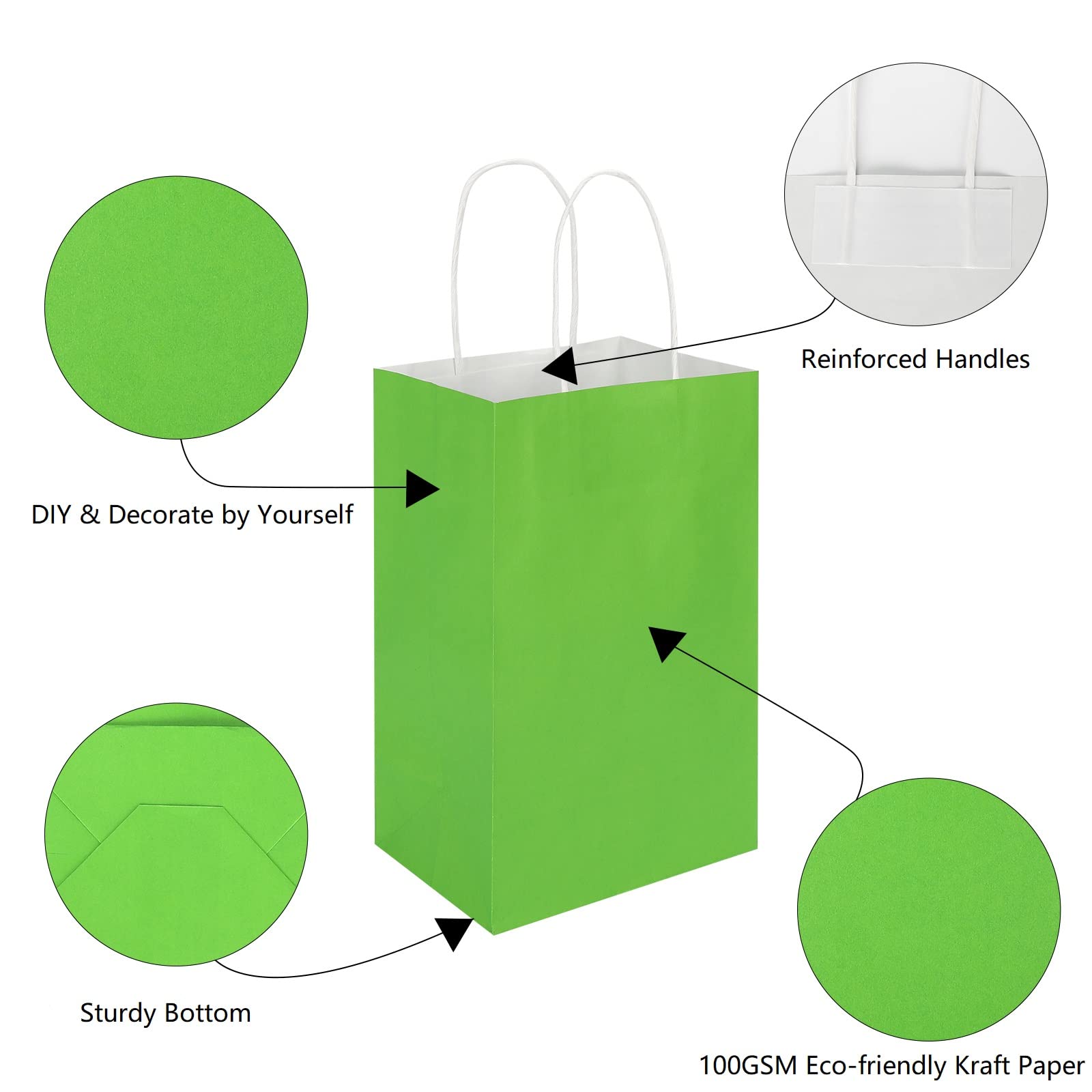 50 Pack 5.25x3.25x8.25 Inch Kraft Paper Bags with Handles - Bulk Gift Bags for Parties, Retail & Favors