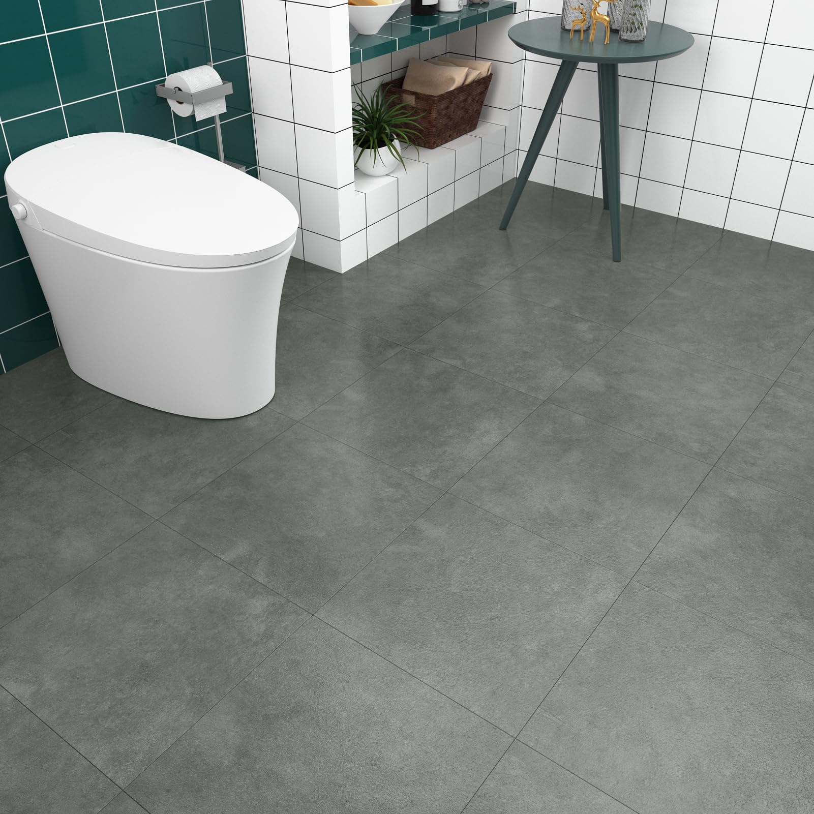 WESTICK Marble Grey Peel and Stick Vinyl Floor Tiles - 20 Pack 12x12 Inch Waterproof Self-Adhesive Removable Flooring for Bathroom, Kitchen, Laundry Room & Basement - Easy DIY Home Renovation Solution
