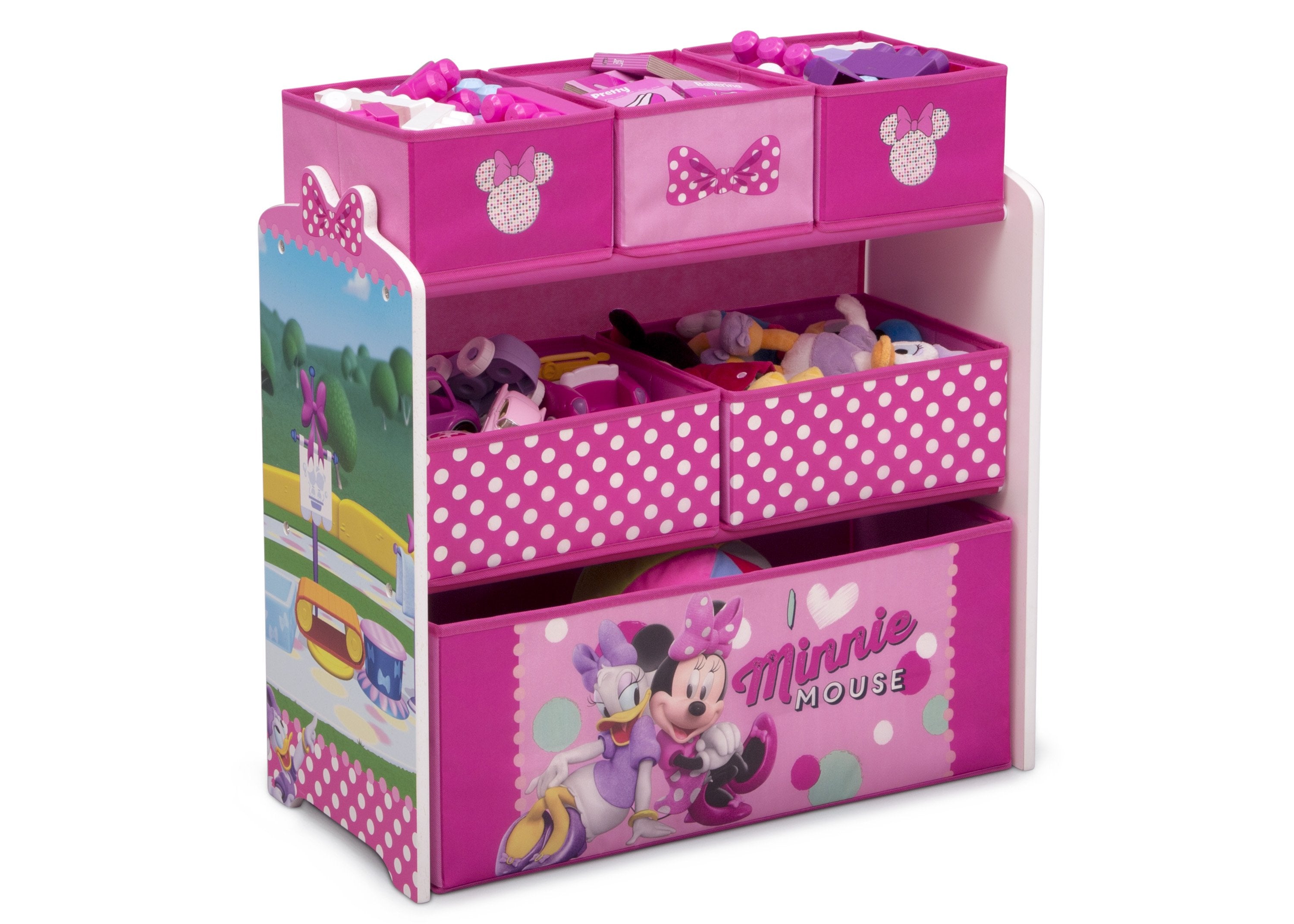 Minnie Mouse 6 Bin Toy Organizer with Storage Baskets - Kids Room Decor & Playroom Organization for Toys, Books, and Supplies