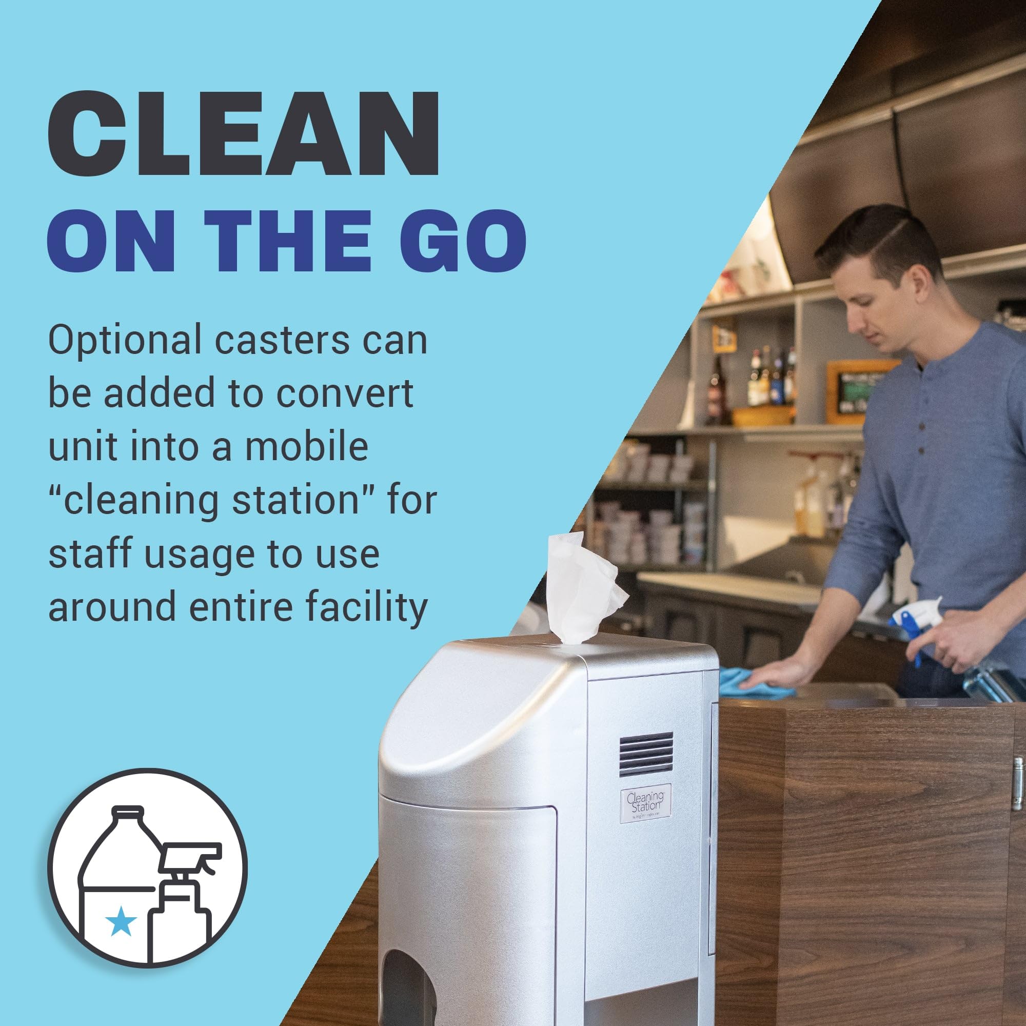Zogics All-in-One Cleaning Station with Wipes Dispenser, Hand Sanitizer Dispenser, Trash Can & Storage - Silver | Perfect for Gyms, Offices & Public Spaces (1 Station)