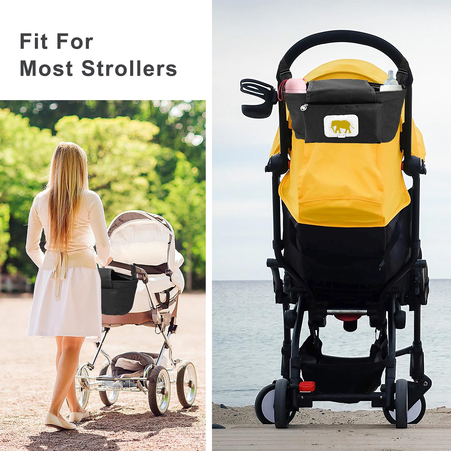 Premium Stroller Organizer with Cup Holder & Adjustable Strap - Universal Stroller Caddy for Diapers, Baby Bottles, Toys & Phone - Fits Uppababy, Bob, Britax, Baby Jogger & Umbrella Strollers - Perfect for Park Outings, Shopping Trips & Daily Walks with Baby