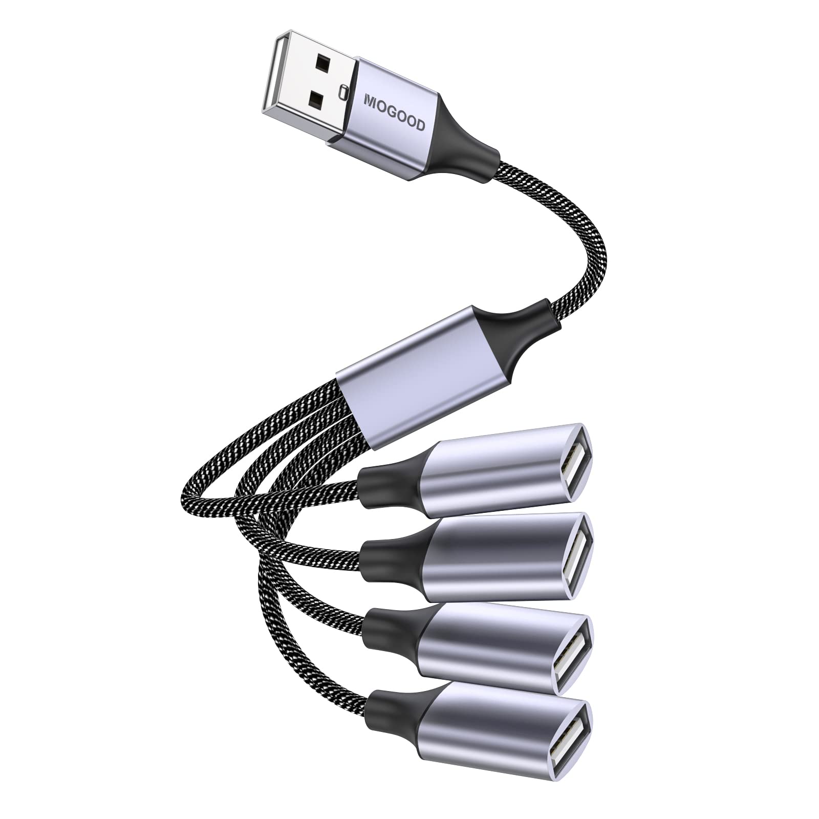 MOGOOD USB Hub 1 to 4 Ports, USB Splitter Y Cable with USB Male to Female Adapter, Multi-Port USB Converter for PC, Laptop, Car - Charge Phones, Tablets & Accessories Simultaneously (Gaming, Office, Travel)