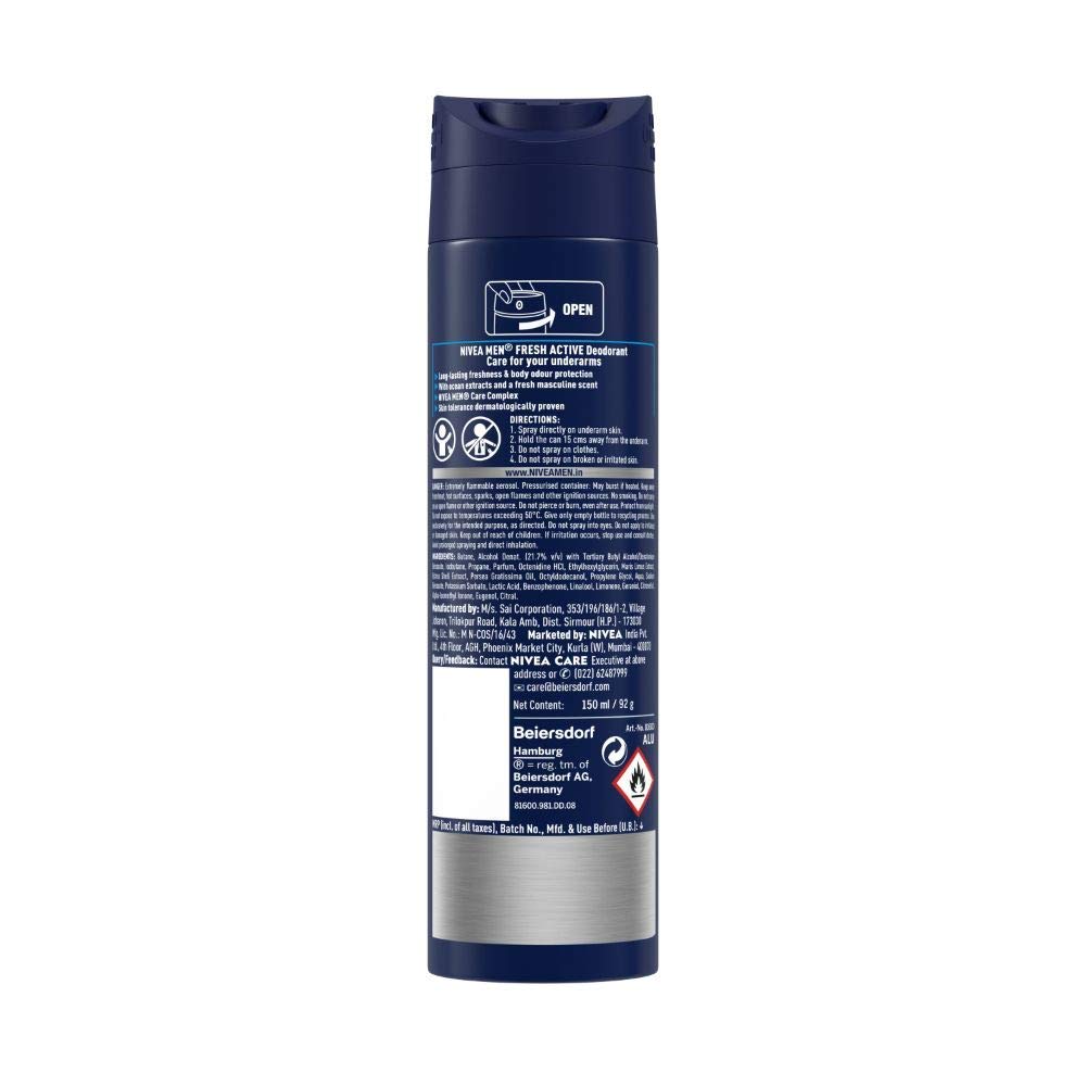 NIVEA Fresh Active Spray Deodorant for Men, 2-Pack – Long-Lasting Protection & Fresh Scent for Daily Use, Gym & Outdoor Activities